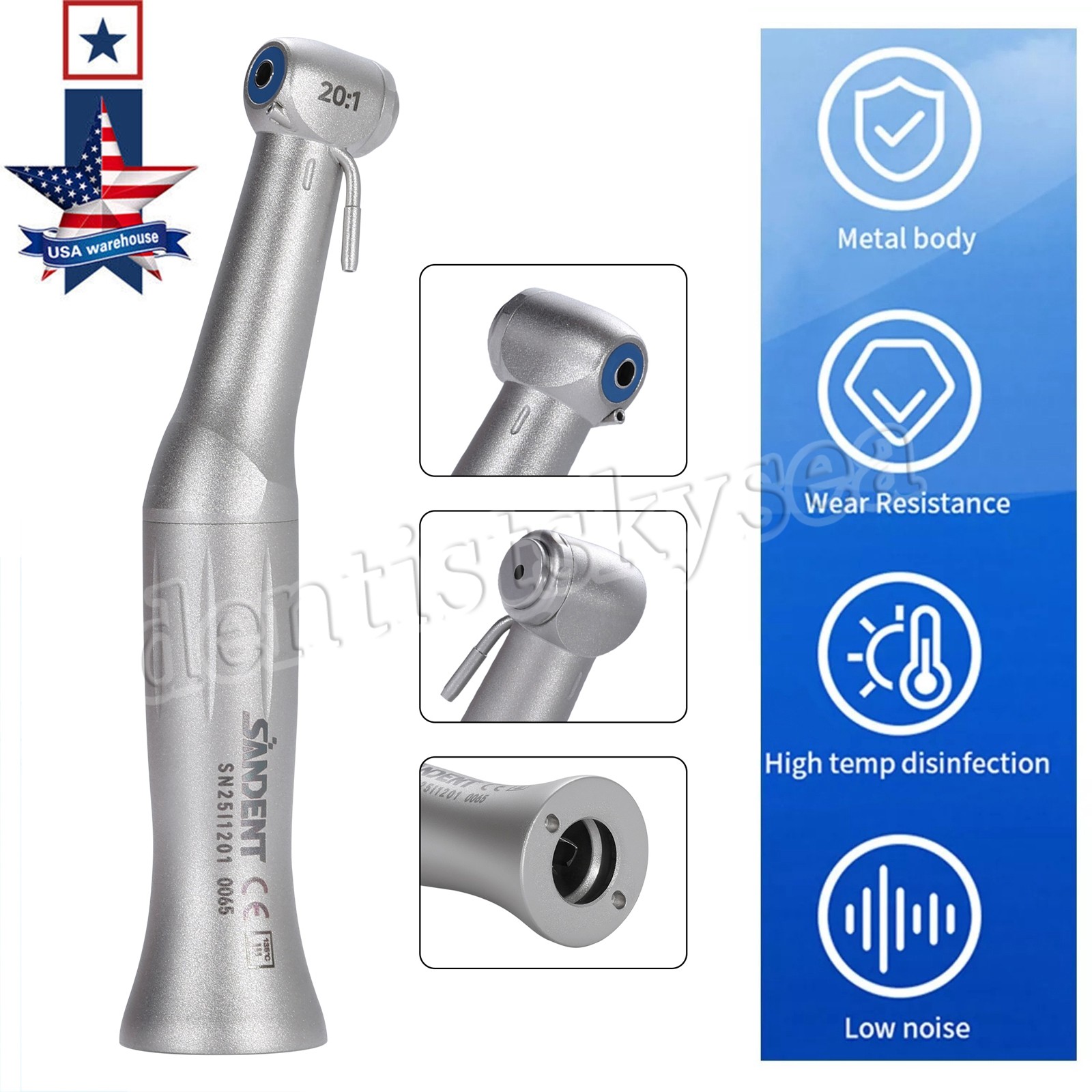 SANDENT 20:1 Reduction Implant Surgical Contra Angle Push Handpiece NY