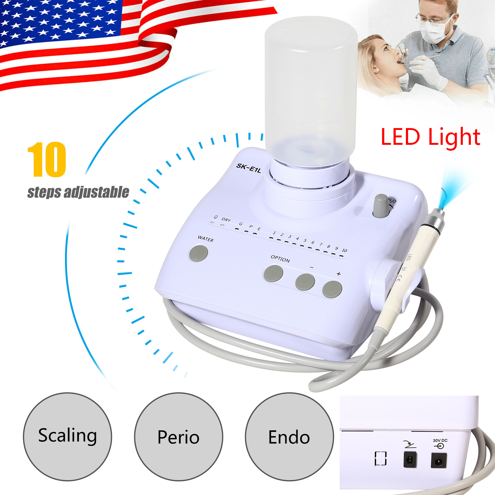 Dental Fiber Optic Ultrasonic Scaler 2*Bottles with LED Detachable Handpiece