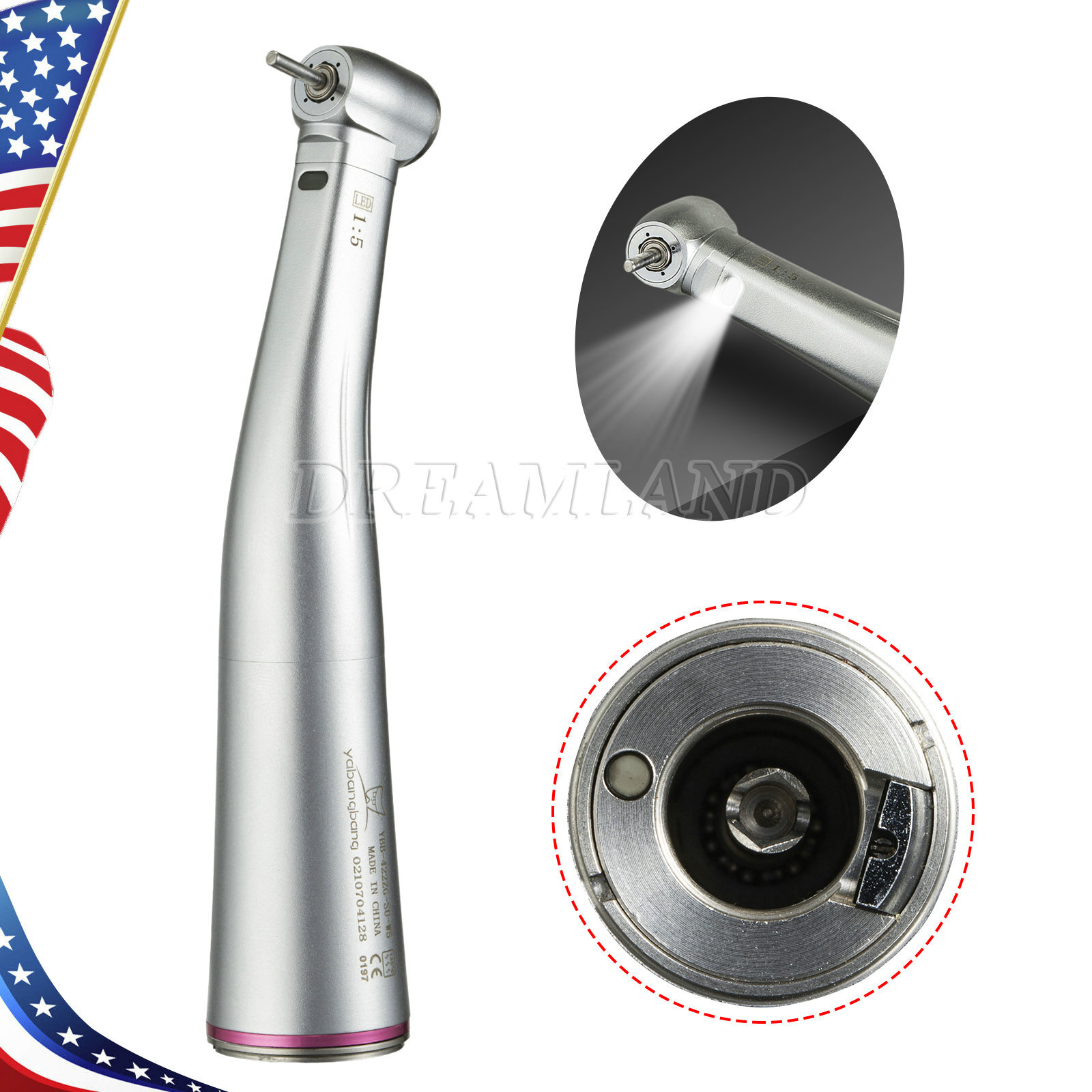 Dental 1:5 Fibre Optic Increasing Inner Channel Contra Angle Handpiece