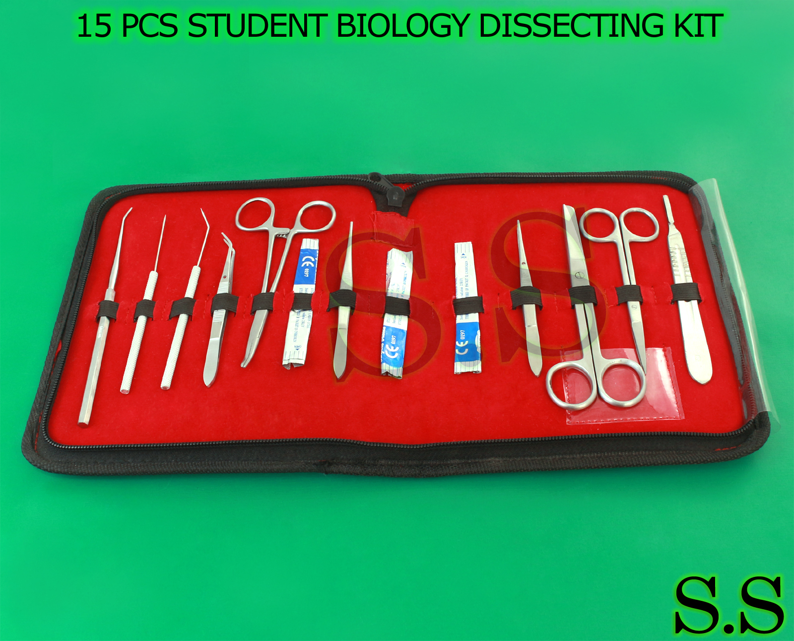 15 PCS STUDENT BIOLOGY DISSECTION DISSECTING KIT W/ STERILE BLADE #24 DS-1255