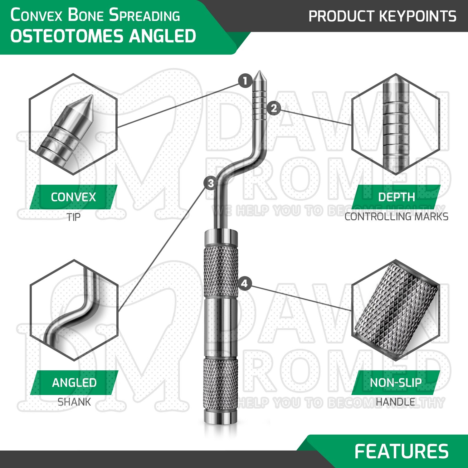 6 Pcs Convex Bone Spreading Osteotomes Angled Dental Implant Set German Grade
