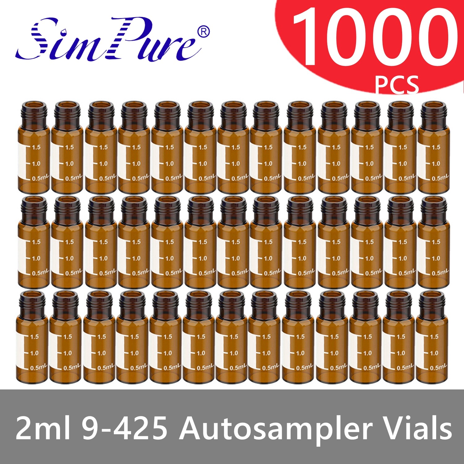 1000pcs Amber Glass Autosampler Vials 9-425 Screw Top Flat Bottom Write Area LAB