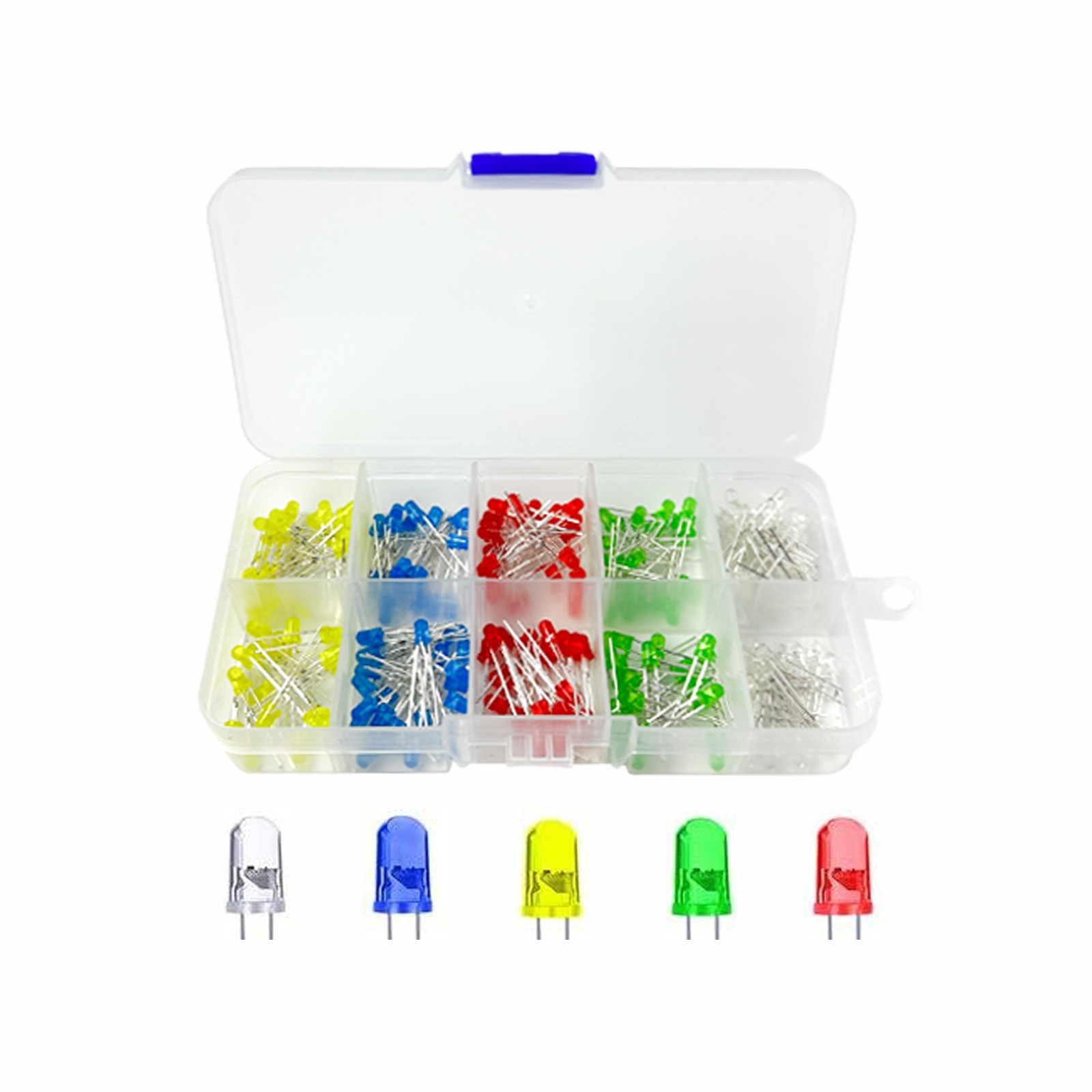 LED Kit 200pcs – 3mm and 5mm Mixed, 5 Colors, with Organizer Storage Box