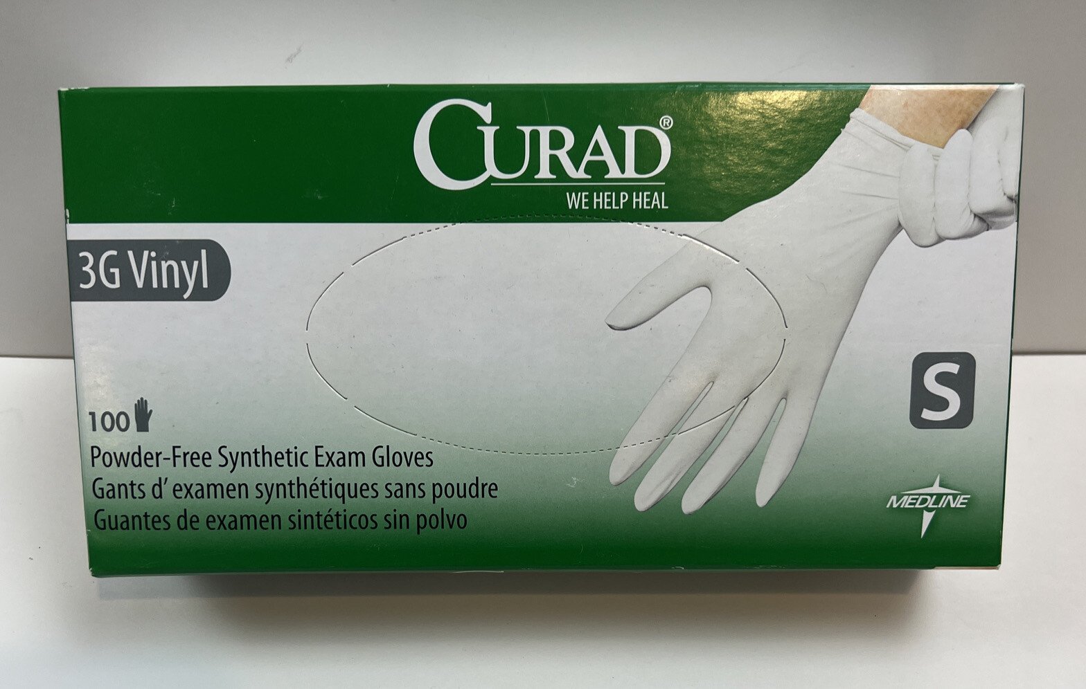 100 Curad 3G VINYL EXAM GLOVES ~ Size Small ~ 1 Box