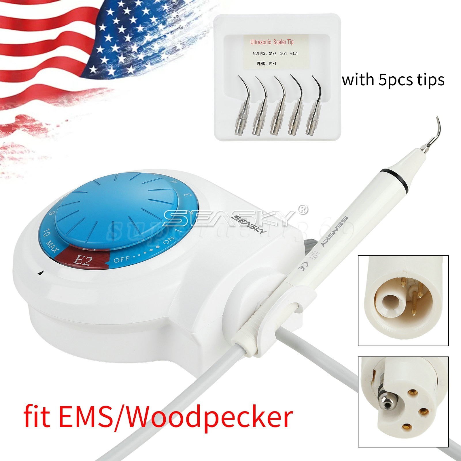 Dental Ultrasonic Piezo Scaler Teeth Cleaner fit with EMS Handpiece Tips E2 FDA