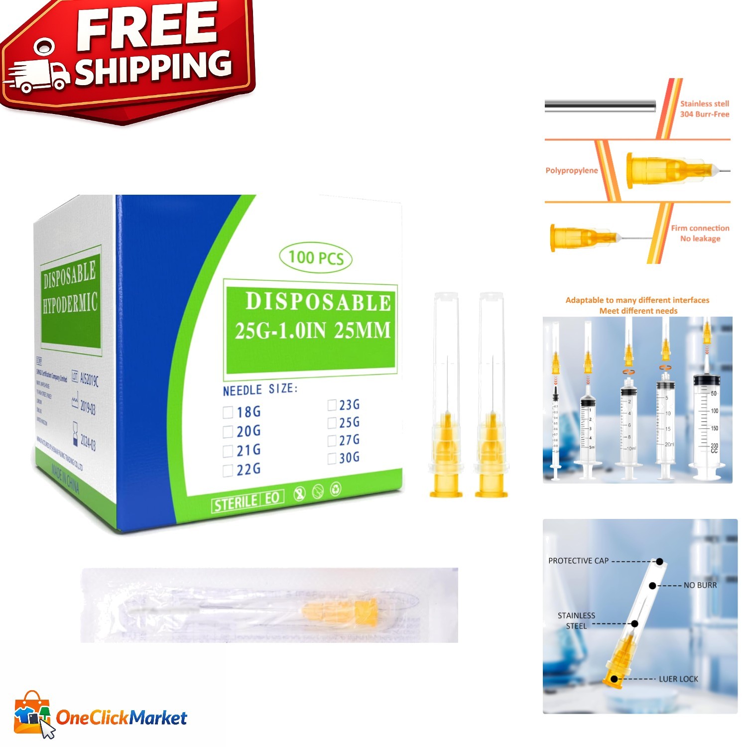 High-Quality 100 Disposable Needles – 25 Ga 1 Inch for Precision Dispensing