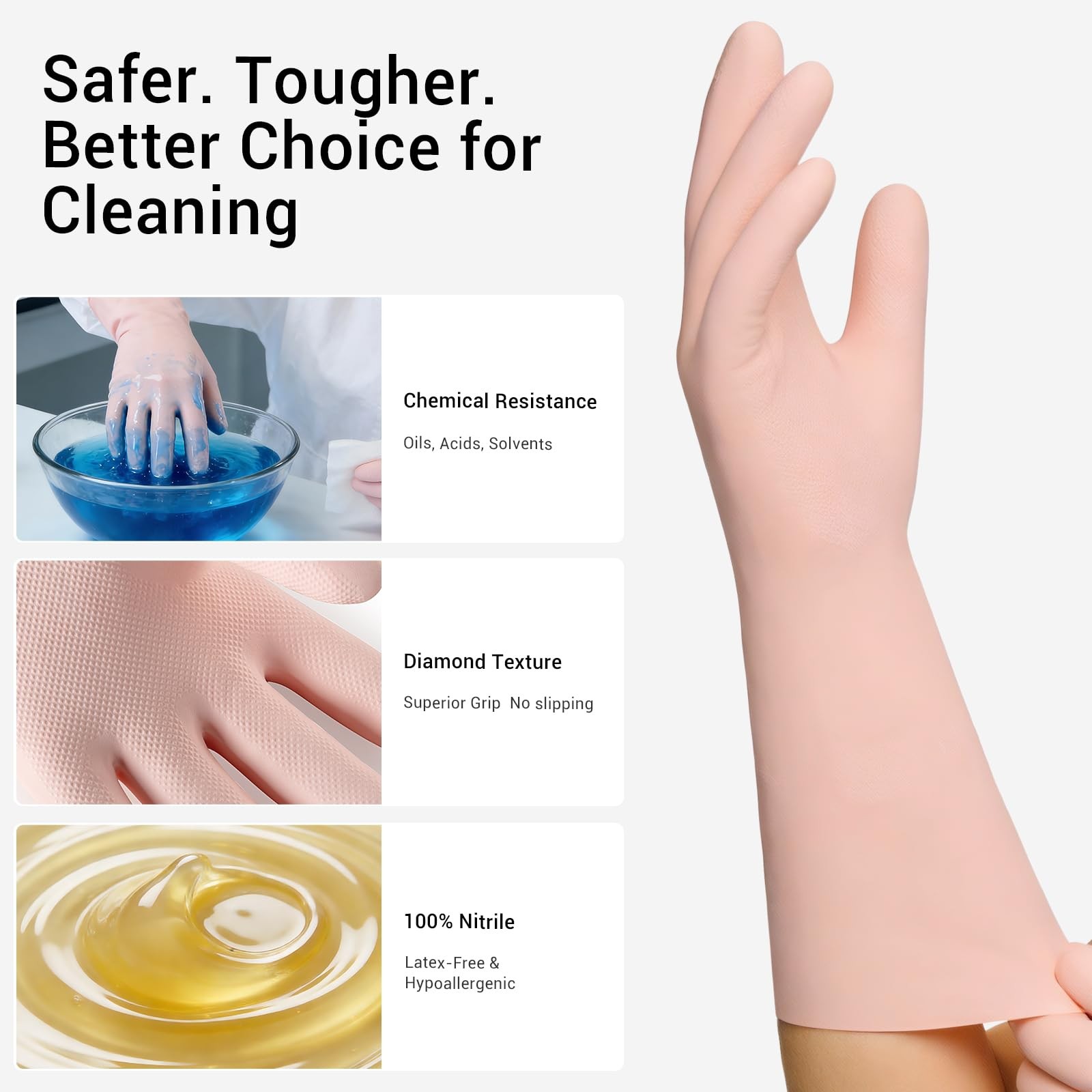 2 Pair Nitrile Dishwashing Cleaning Gloves, with Cotton Flocked Liner, Reusab…