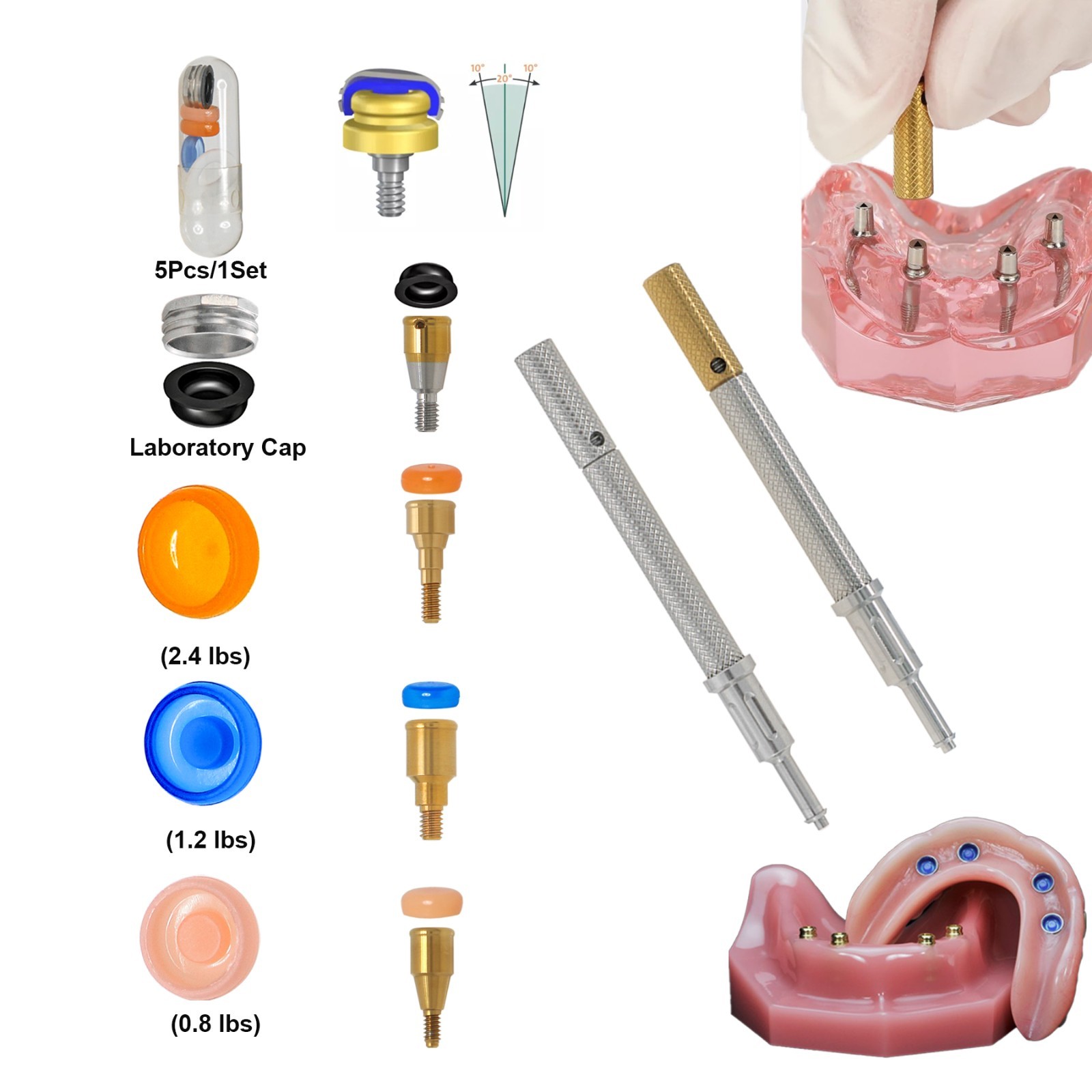 Locator Core Tool & Overdenture Retention Replacement Caps Insert 0.8/1.2/2.4lbs