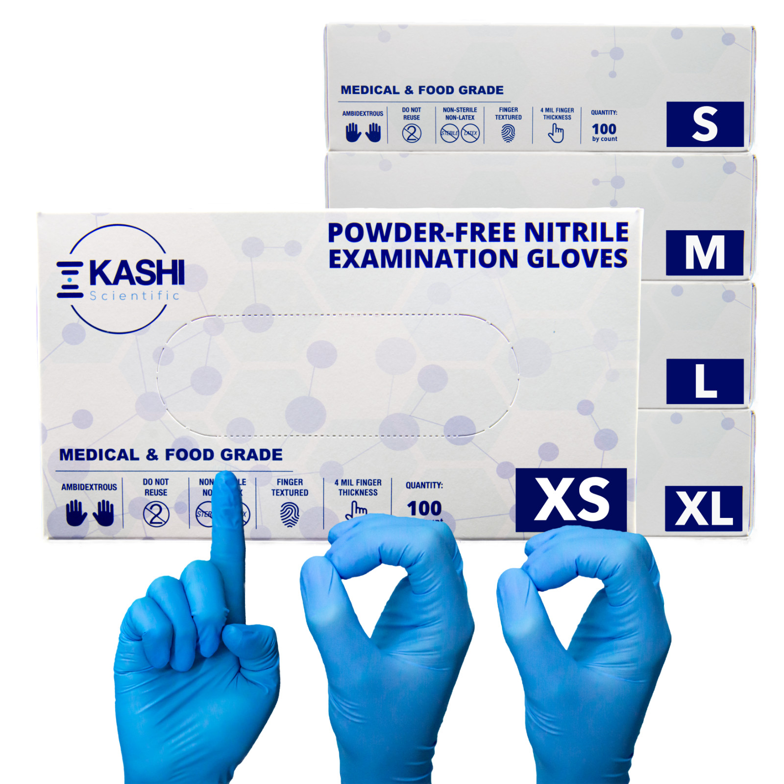 Kashi Scientific Medical Exam Nitrile Gloves, Powder & Latex Free – XS/S/M/L/XL
