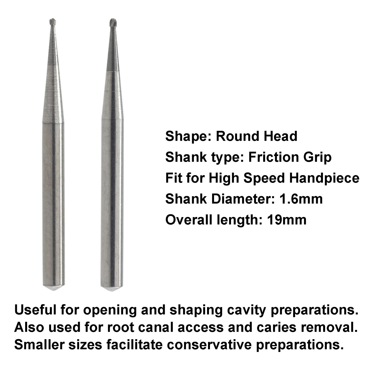 Wave Dental Round Carbide Burs FG 1/2 1/4 for High Speed Friction Grip 1.6mm