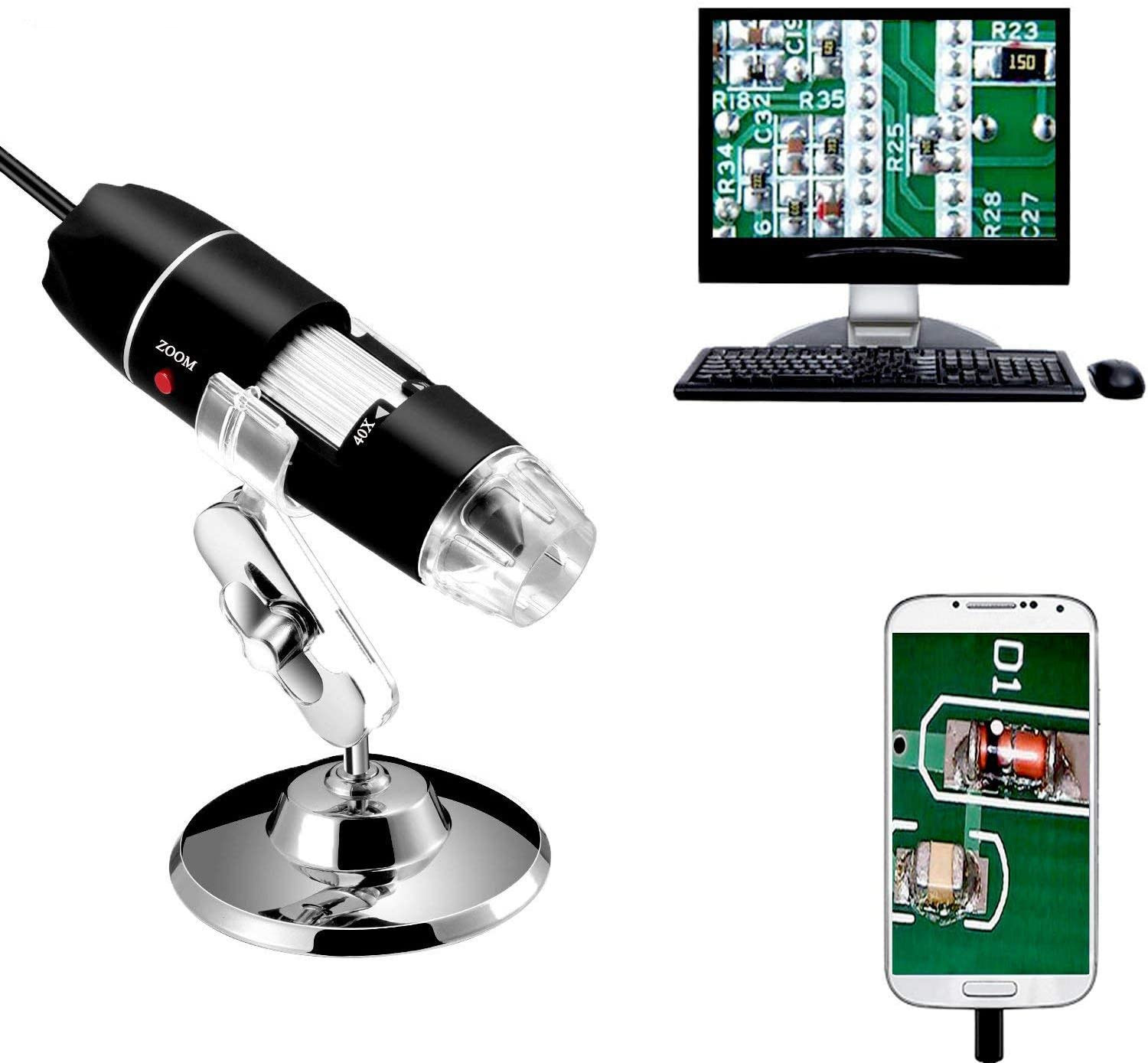 40 to 1000X Magnification Endoscope, 8 LED USB 2.0 Digital Microscope, Mini Came