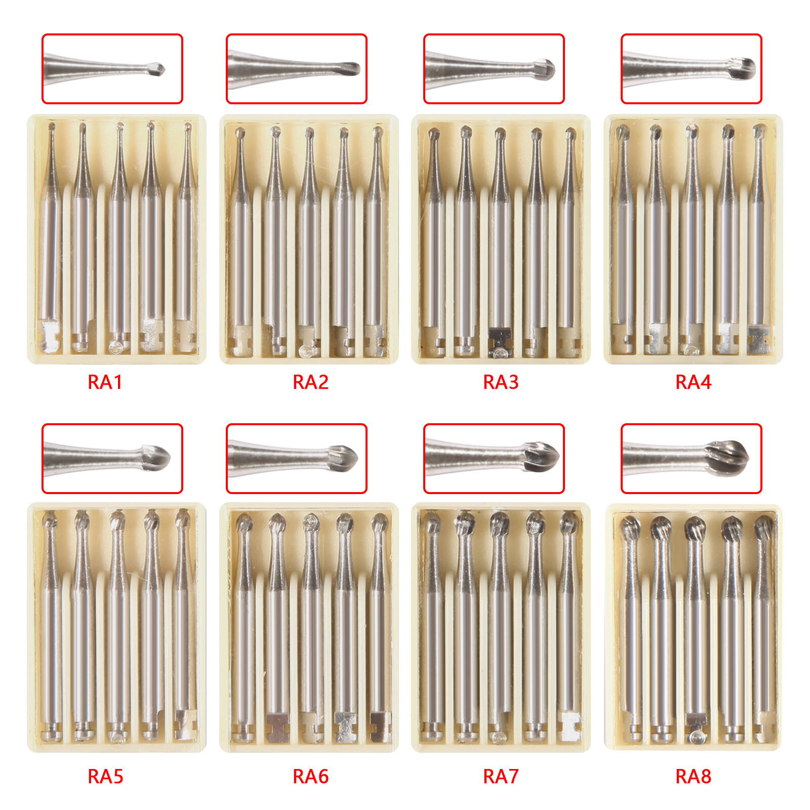 8 Types Dental Round Tungsten Carbide Burs RA Latch for Low Speed Handpiece ns