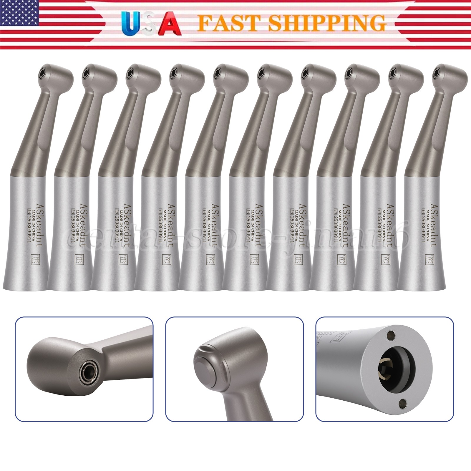 ASkeadnt Dental 1:1 Slow Low Speed Contra Angle Handpiece Push Button E-Type