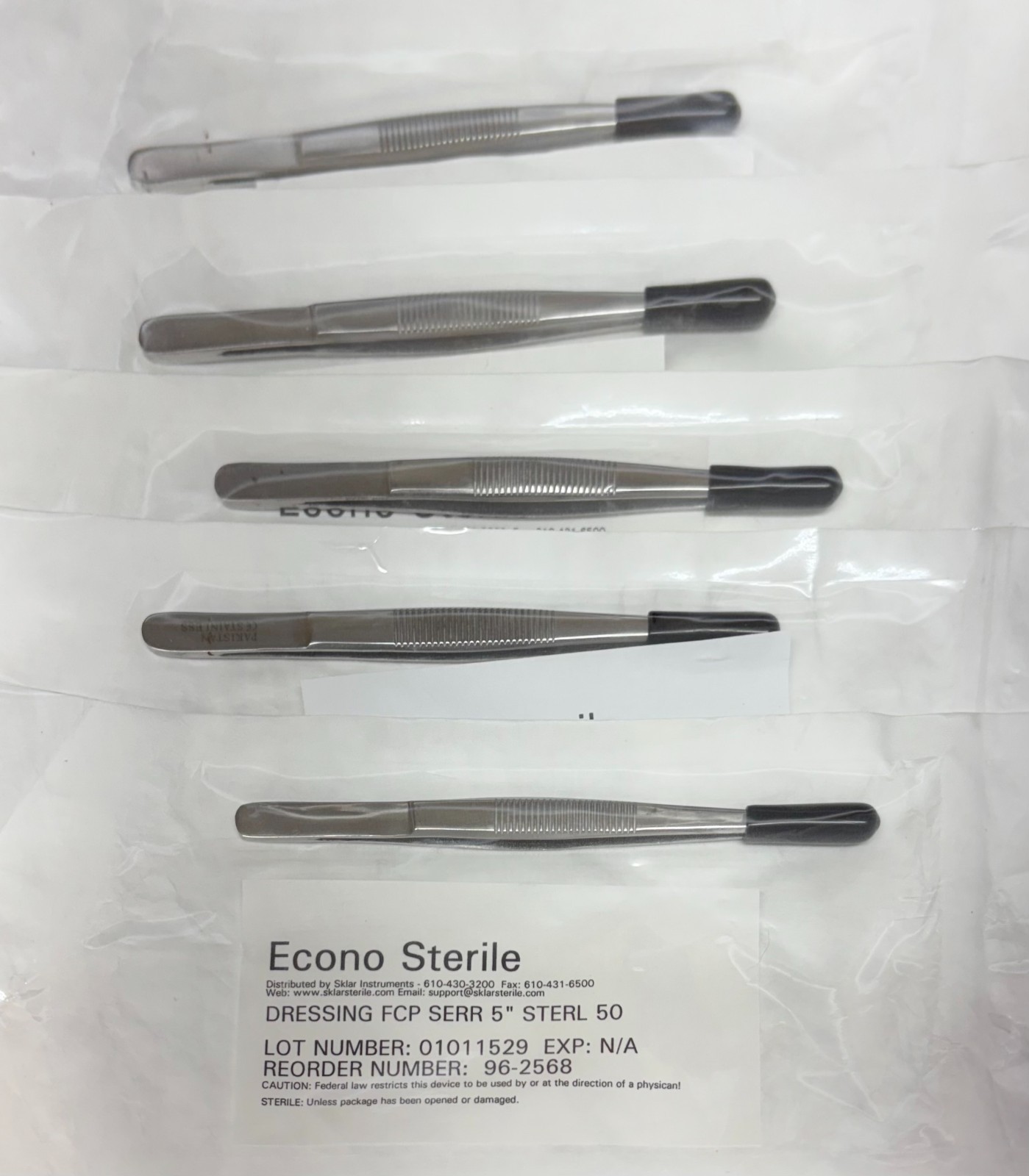 Lot of 5 Dressing Tweezer 5″ Sterile Tissue Thumb Forceps Serrated Surgical Tool