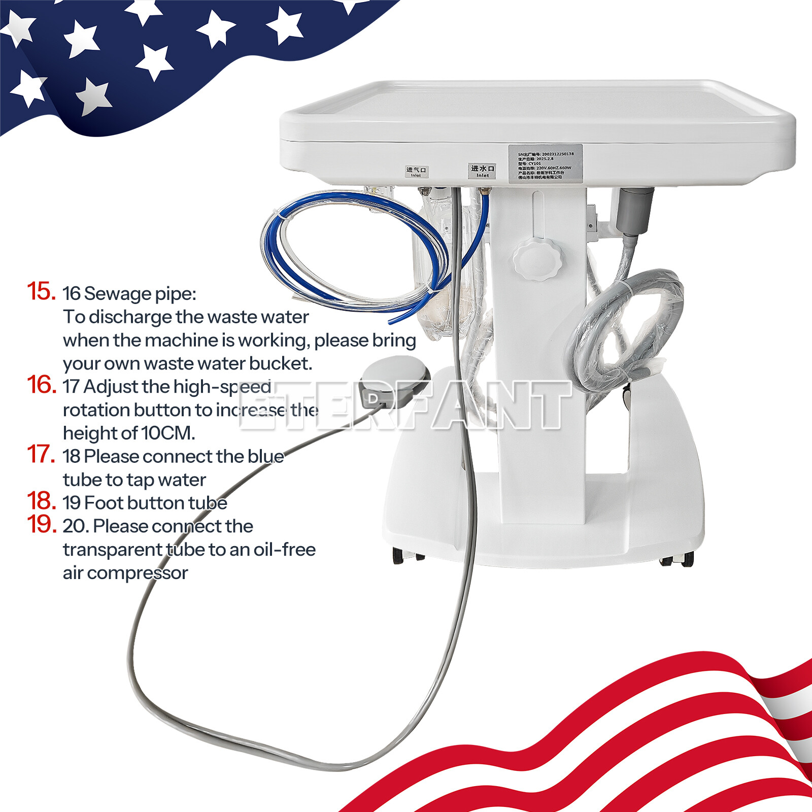 Dental Suction Unit With Vacuum Pump/Delivery Cart 4 Hole Unit System Treatment