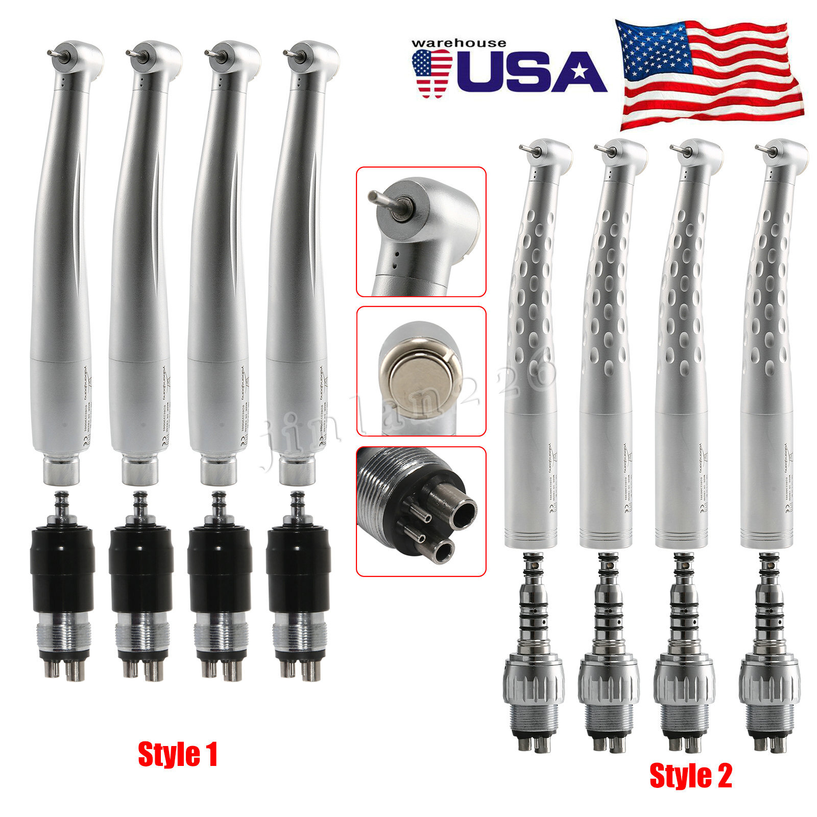 1-5 Yabangbang Dental Fast High Speed Handpiece with 4 Hole Quick Coupler Swivel
