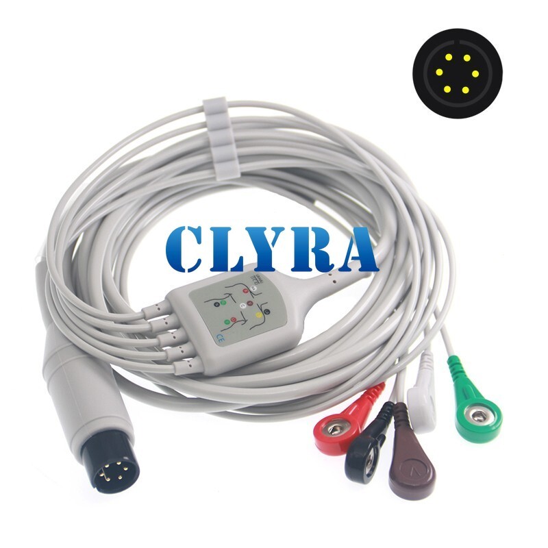 6Pin 5-Lead ECG Cable, AHA,Snap,for EDAN IM6/8/9 IM50/60/70/80 M9 M8 Monitor