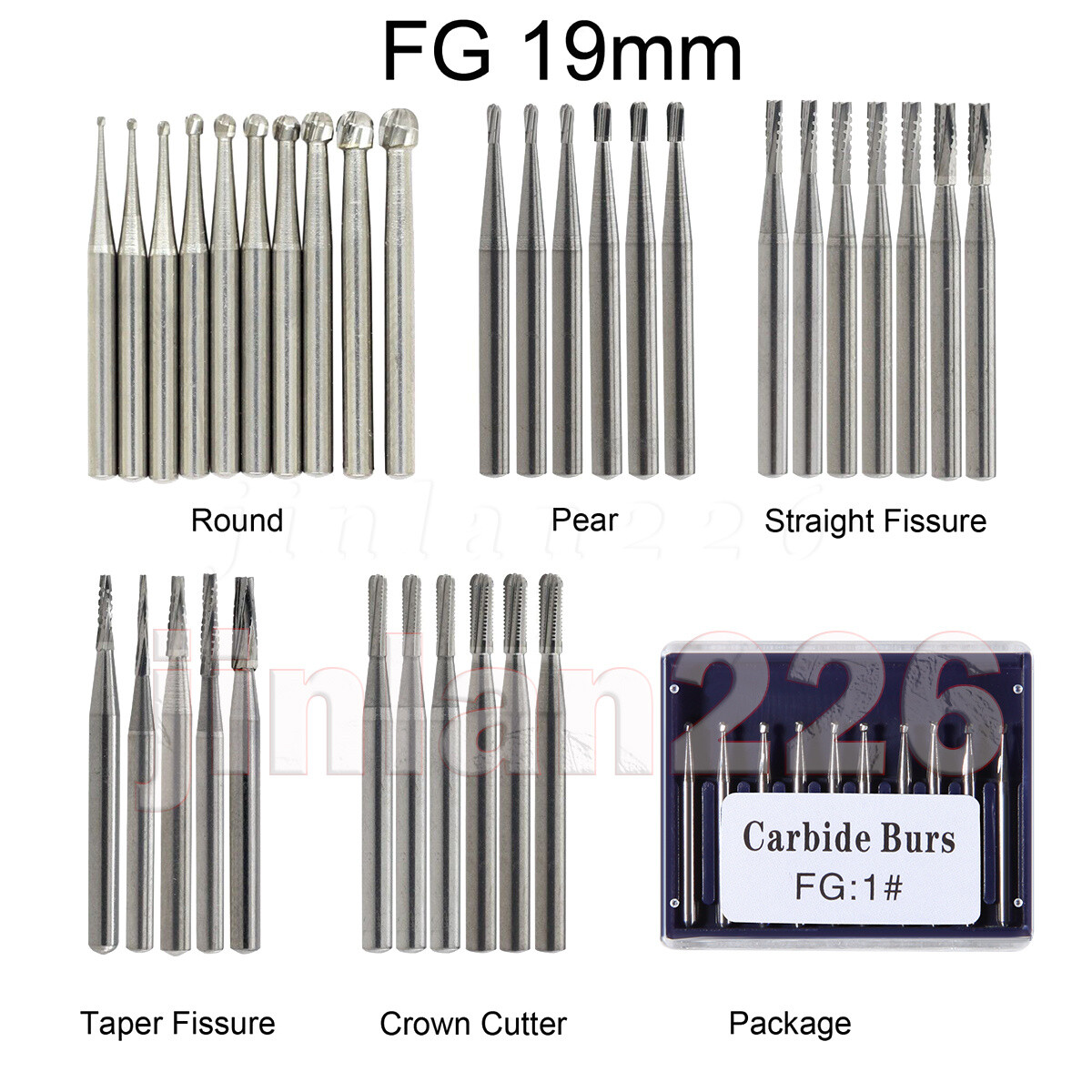 Carbide Bur, FG, #1/4, 1/2, 1, 2, 4, 6, 8 Bur, Round Dental
