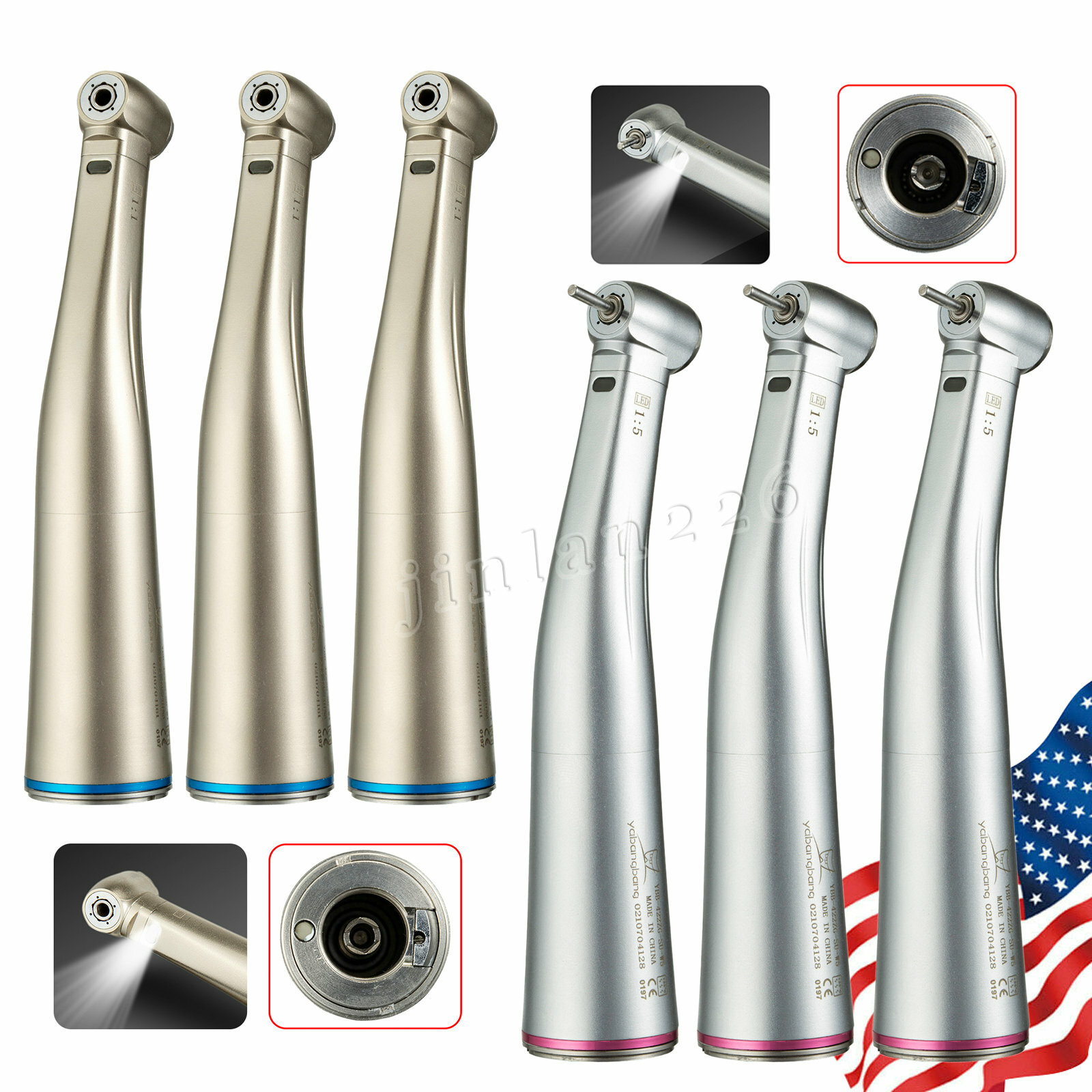 Dental 1:1 1:5 LED Fiber Optic Contra Angle Handpiece Push fit NSK/KaV motor