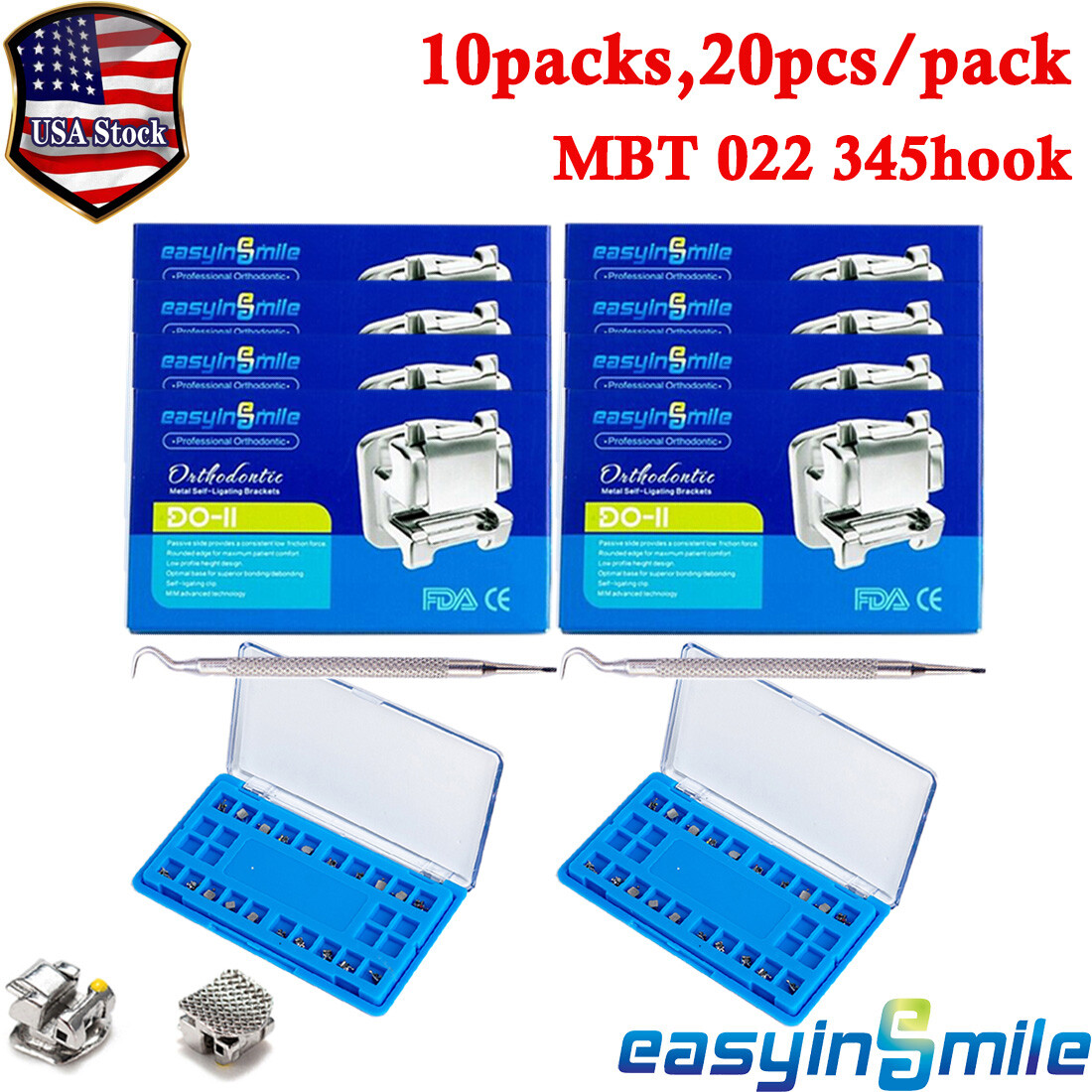 Dental Orthodontic Self-ligating Bracket ROTH MBT 022 345 Hook Ortho Metal Brace