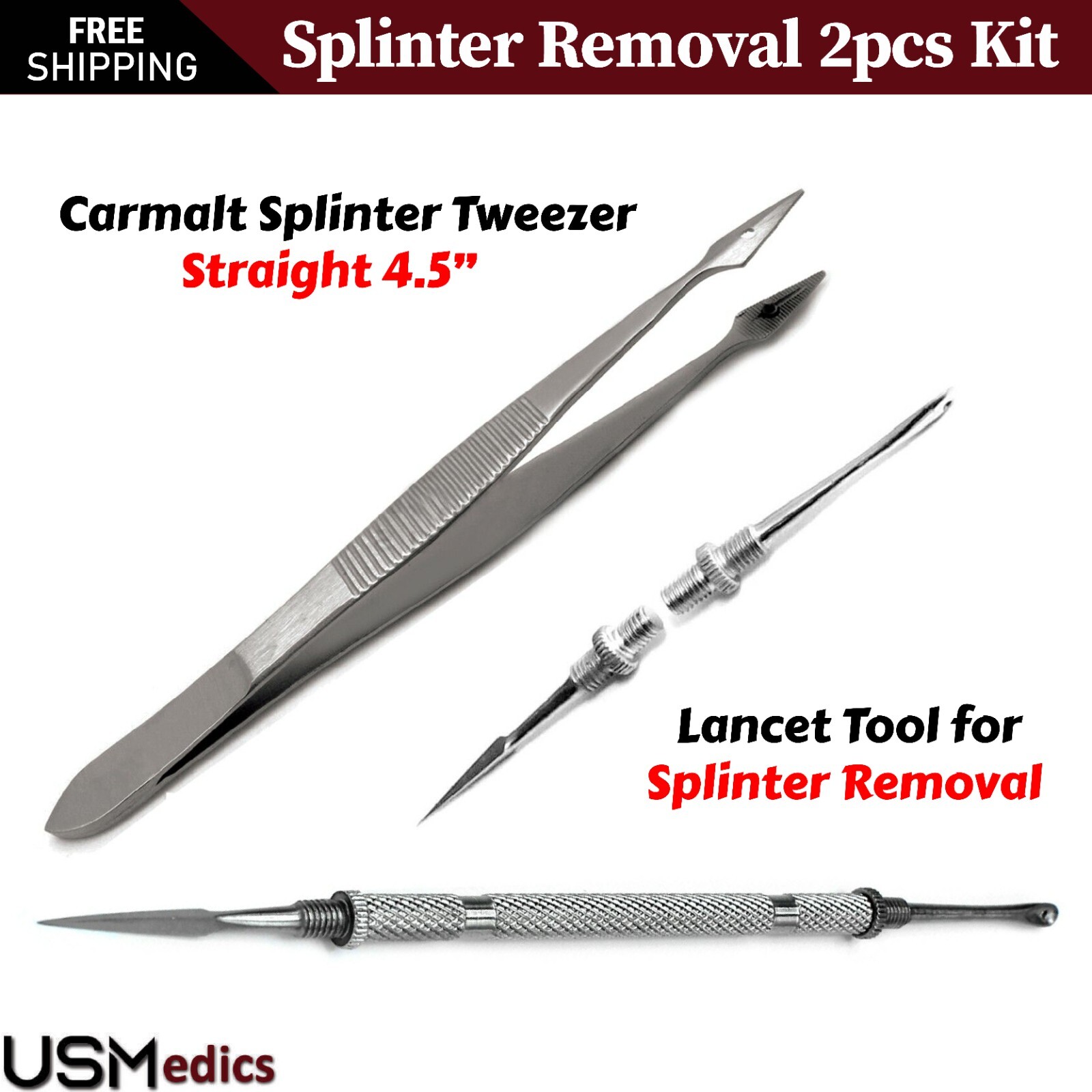 Lancet Veterinary Splinter Removal Kit Splinter Forceps Surgical Instruments 2PC