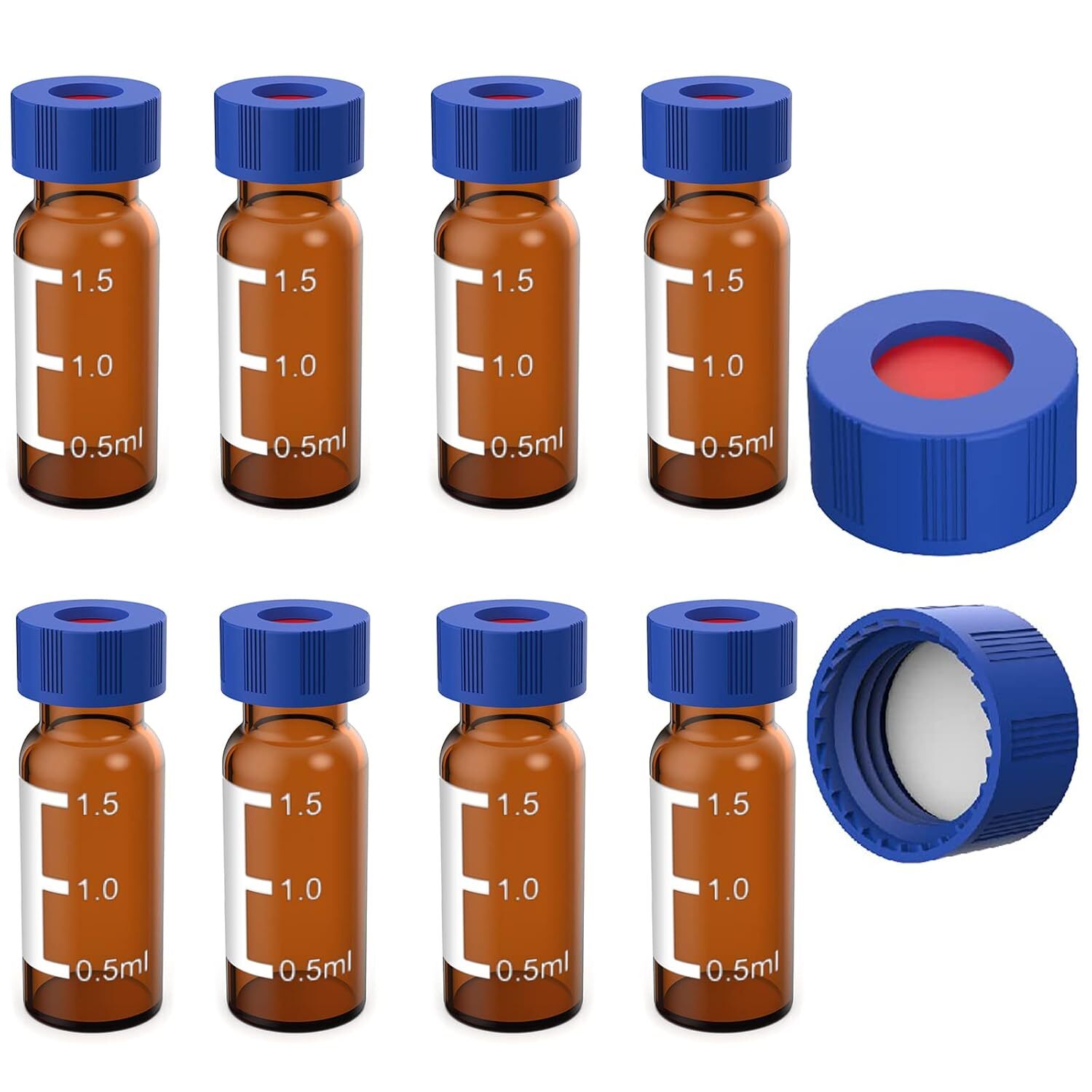2ml Autosampler Vials 1000 Packs HPLC Vial 9-425 Amber Vial with Blue Screw Caps
