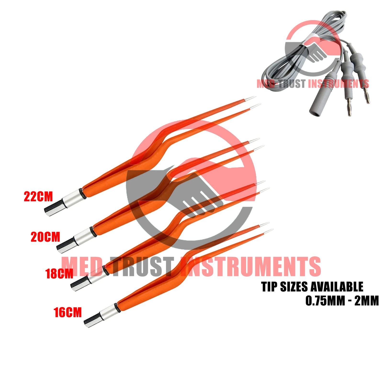 4pcs Set Non-Stick Bayonet Bipolar Forceps & 3mtr Cord