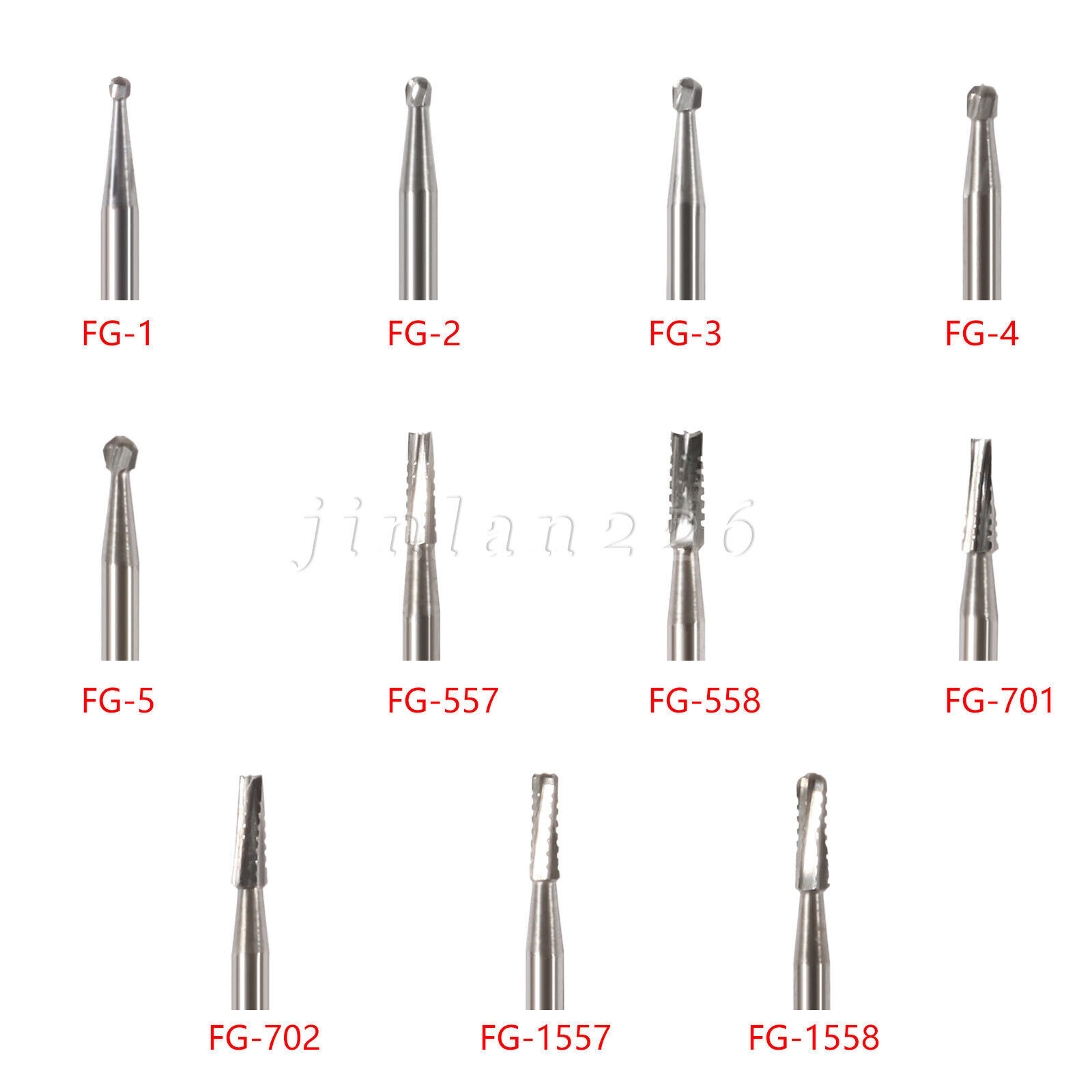 Carbide Bur, FG, #1/4, 1/2, 1, 2, 4, 6, 8 Bur, Round Dental