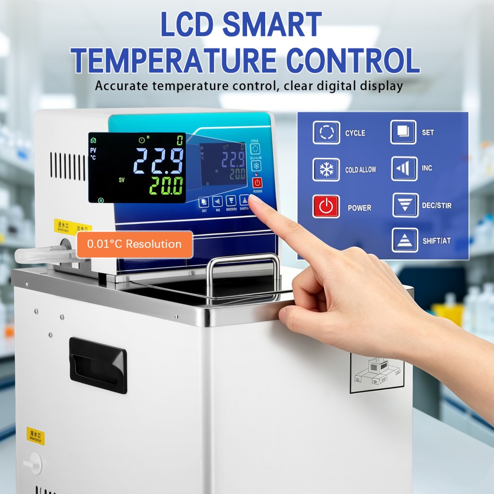 Lab Chiller Circulator 6L -20℃ 100℃ 110V Recirculating Cooling Water Bath Pump