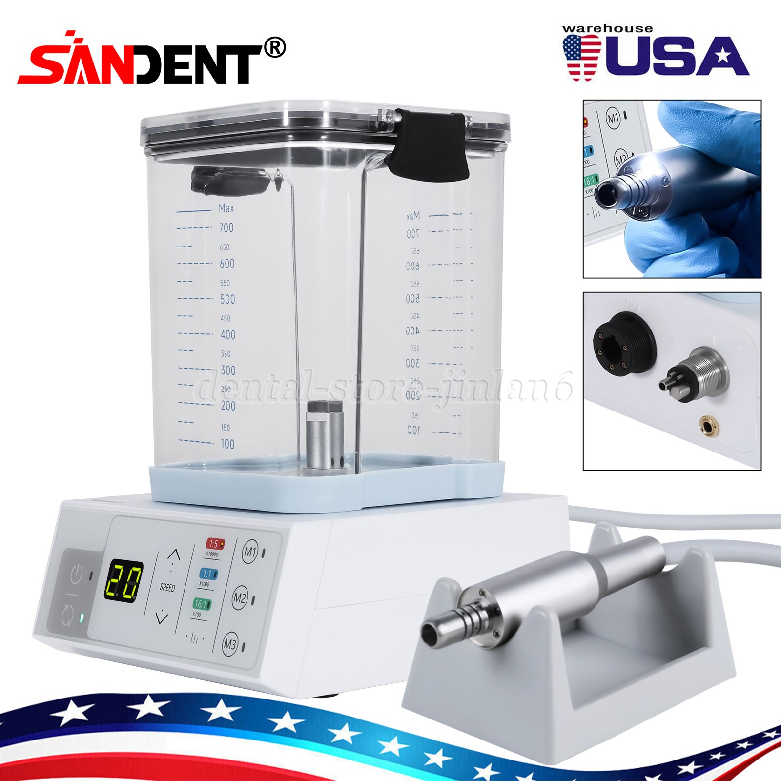 NSK Style Dental Brushless LED Electric Micro Motor 1:5 Increase Handpiece USA