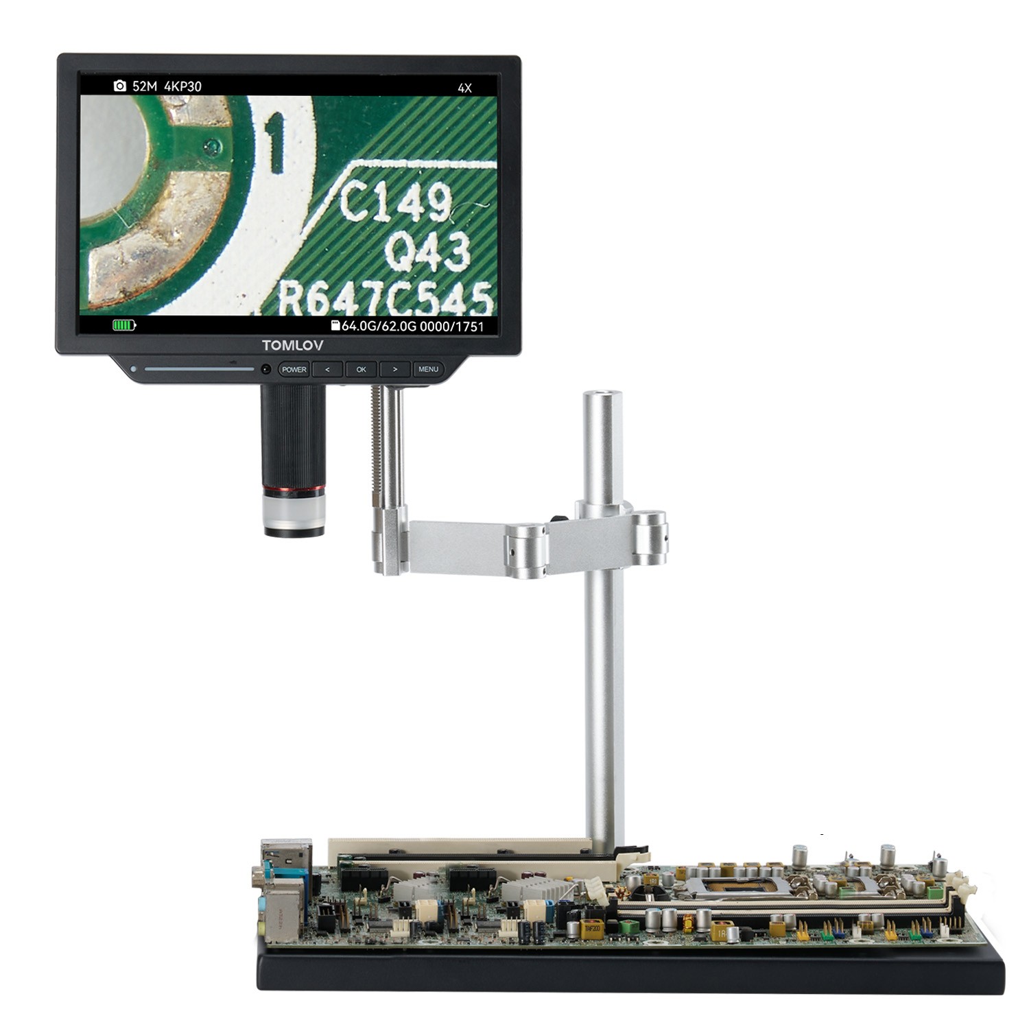 TOMLOV 4K Digital Microscope Spin Arm Soldering Microscope 52MP Coin MicroScope