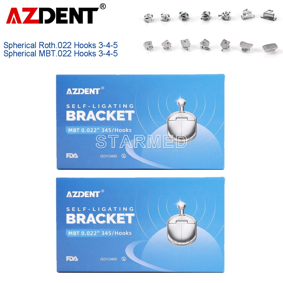 AZDENT Dental Ortho Self-Ligating Spherical Brackets Braces ROTH.022 Hooks 345