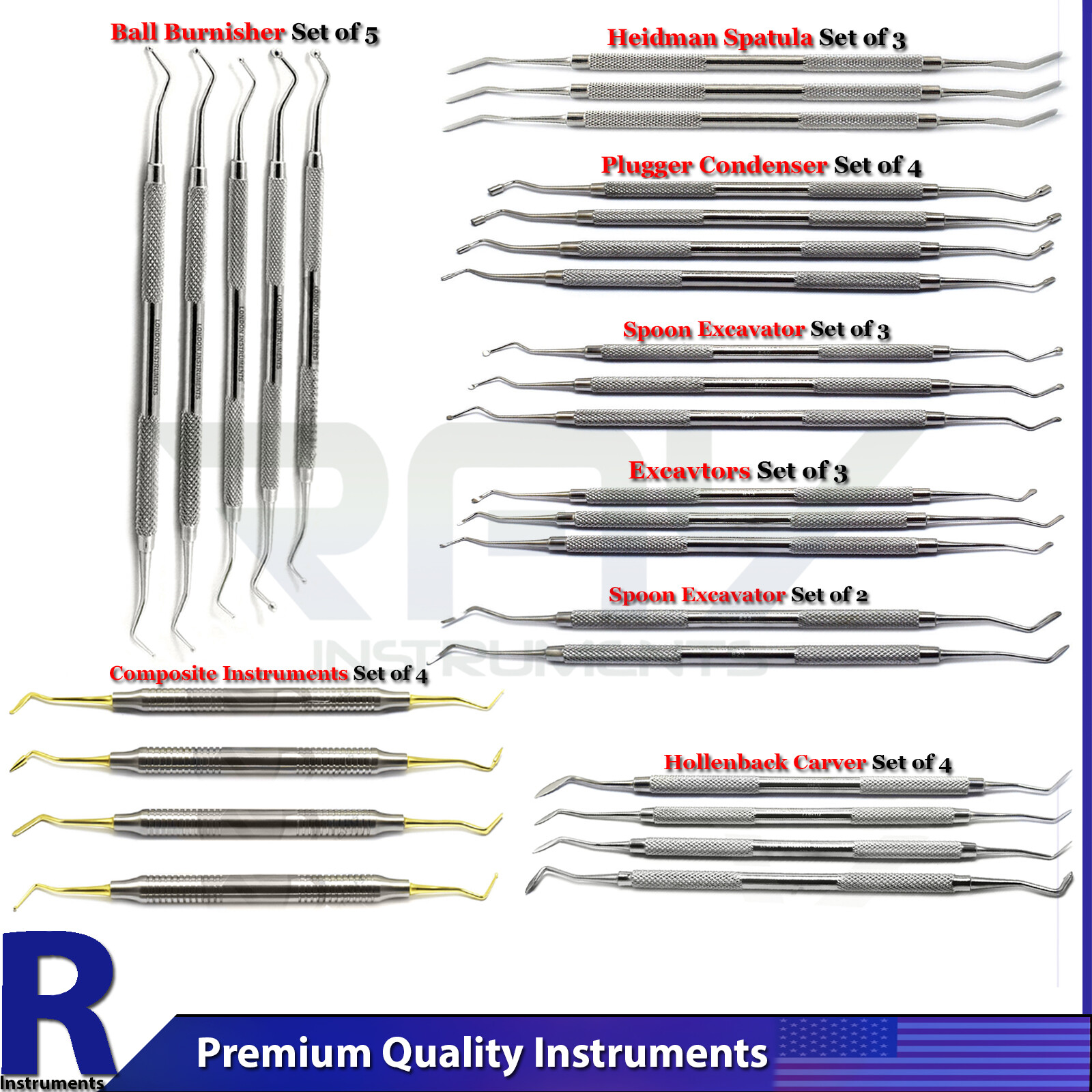 Dental Tooth Filling Restoration Instruments Spoon Excavator Plugger Composite