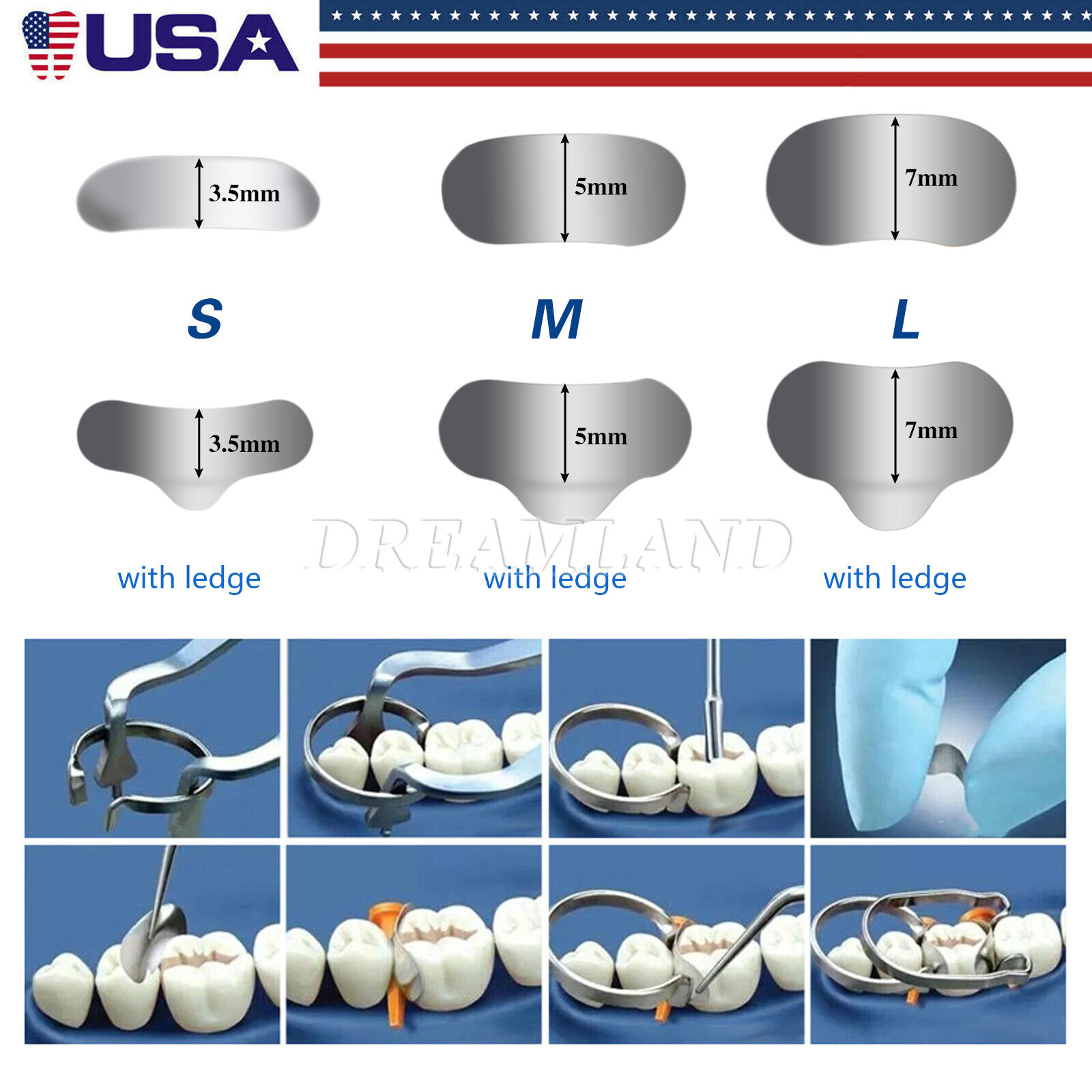 50* Dental Metal Matrices Matrix Band Sectional Contoured Refill S/M/L 35μm
