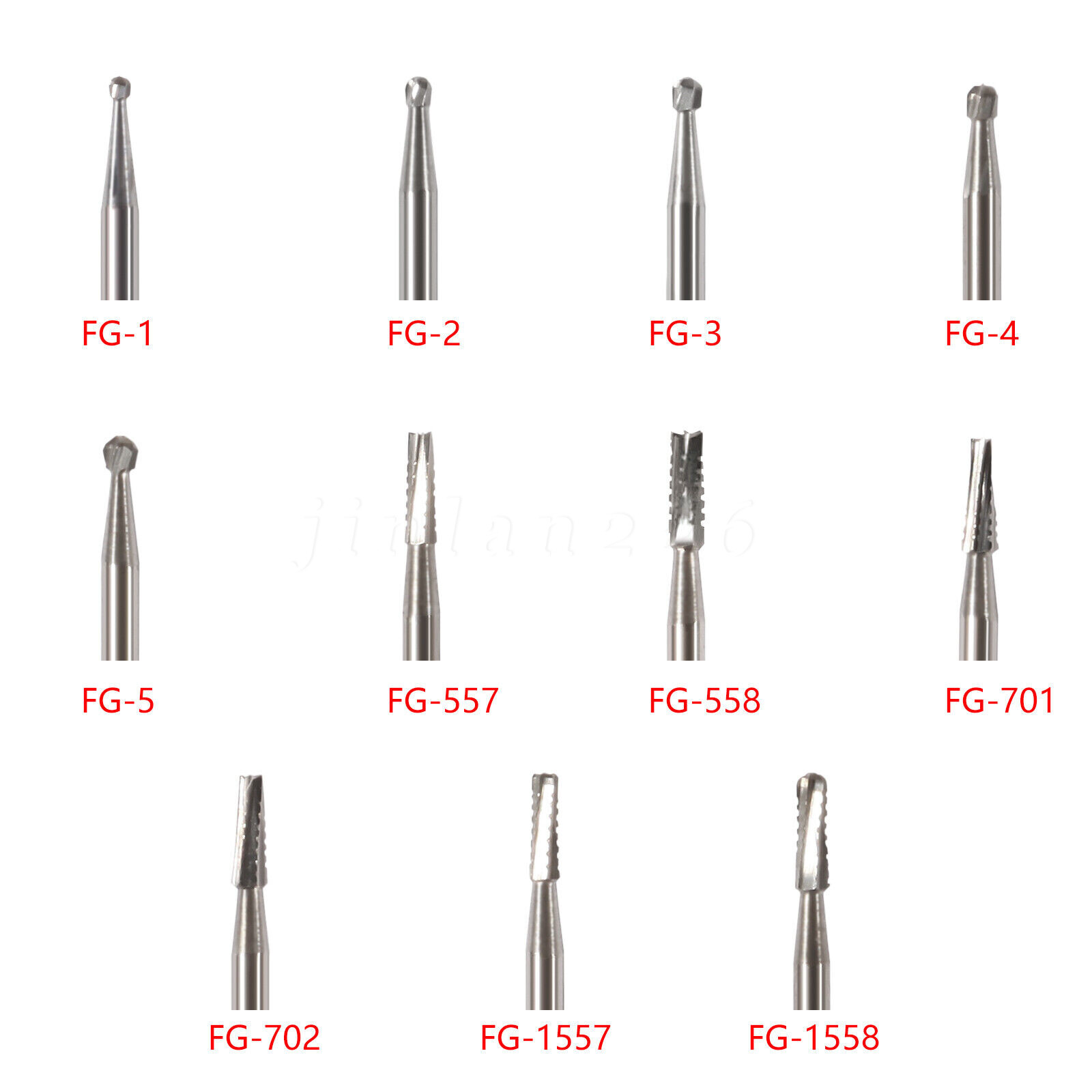 Carbide Bur, FG, #1/4, 1/2, 1, 2, 4, 6, 8 Bur, Round Dental
