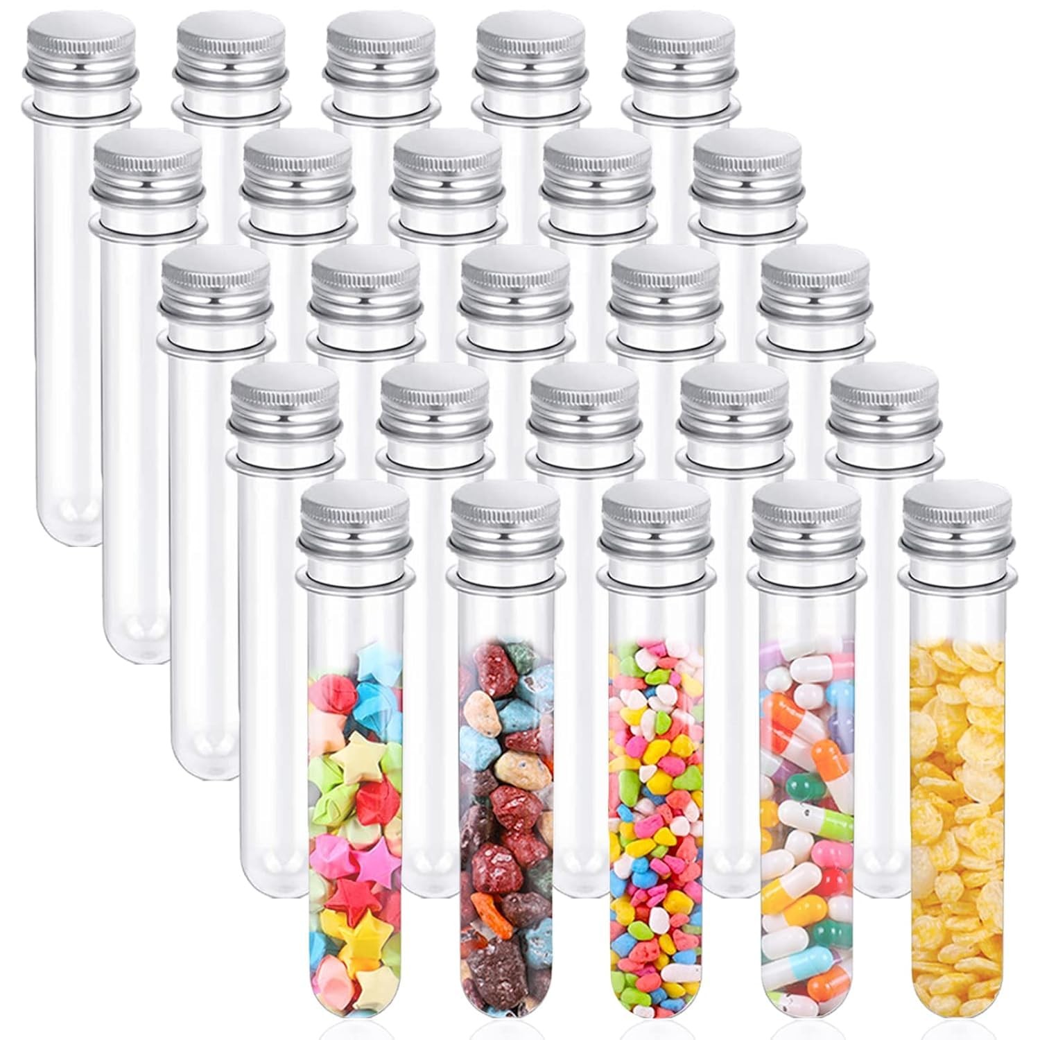 25 Pack 40ml Clear Plastic Test Tubes with Screw Caps for Scientific Experiments