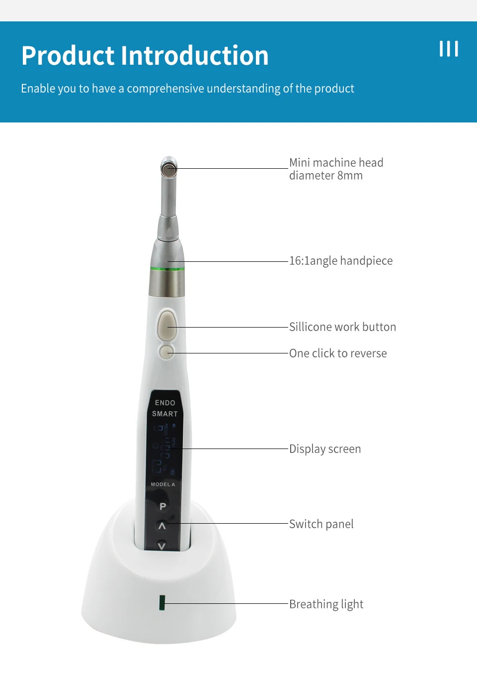 Dental Cordless Endo Motor 16:1 Contra Angle Apex Locator Root Canal Finder