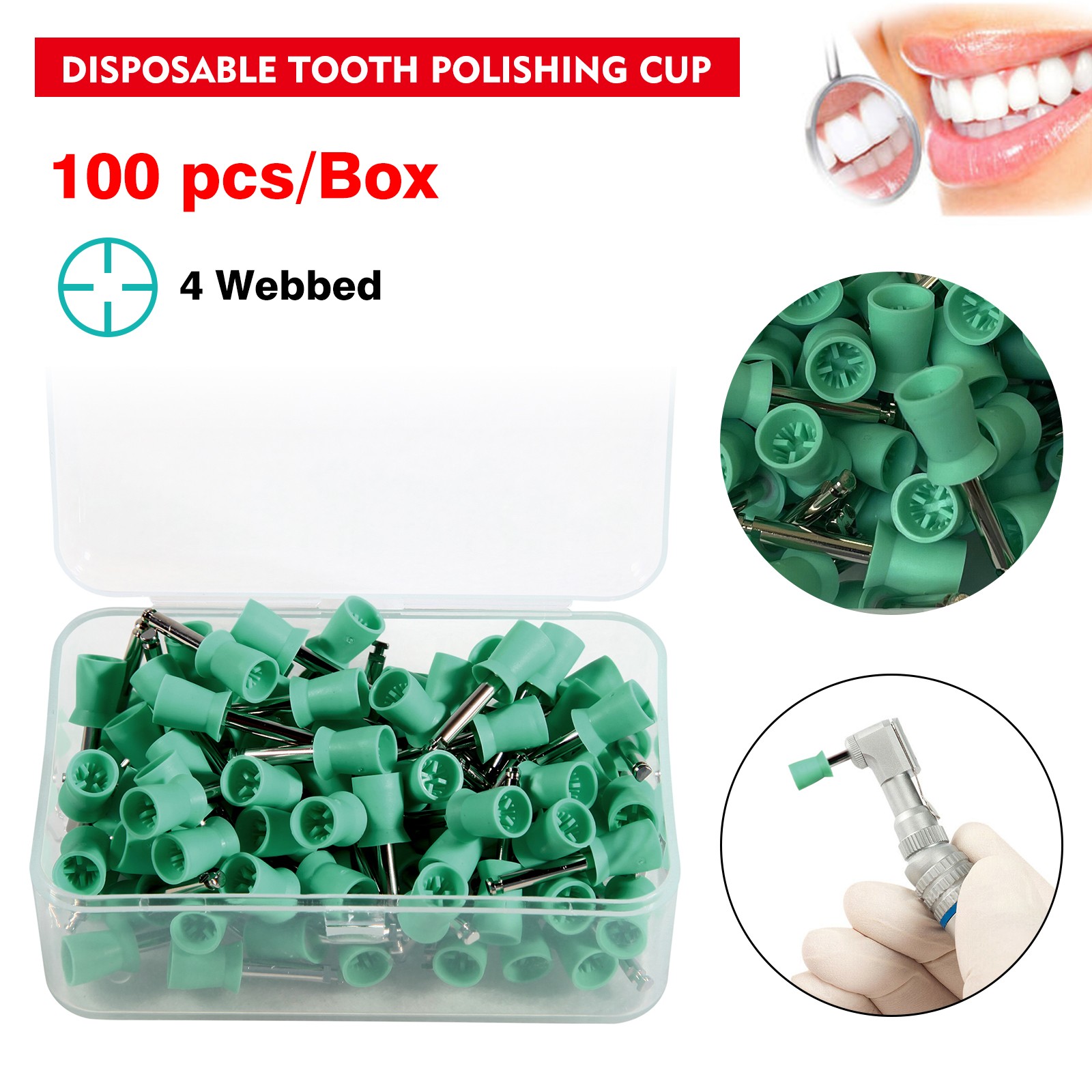 100PCS Dental Prophy Tooth Polishing Cups brushes Latch Rubber COLORS OR