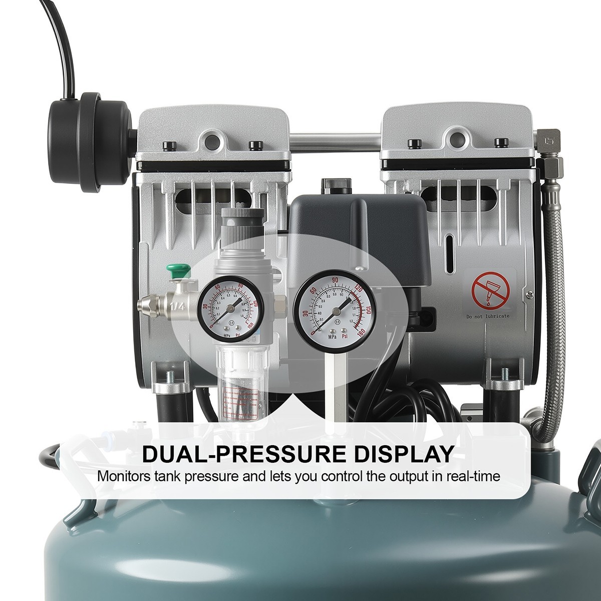 24L Portable Dental Air Compressor Oil Free Silent Air Pump 600W 118 L/min