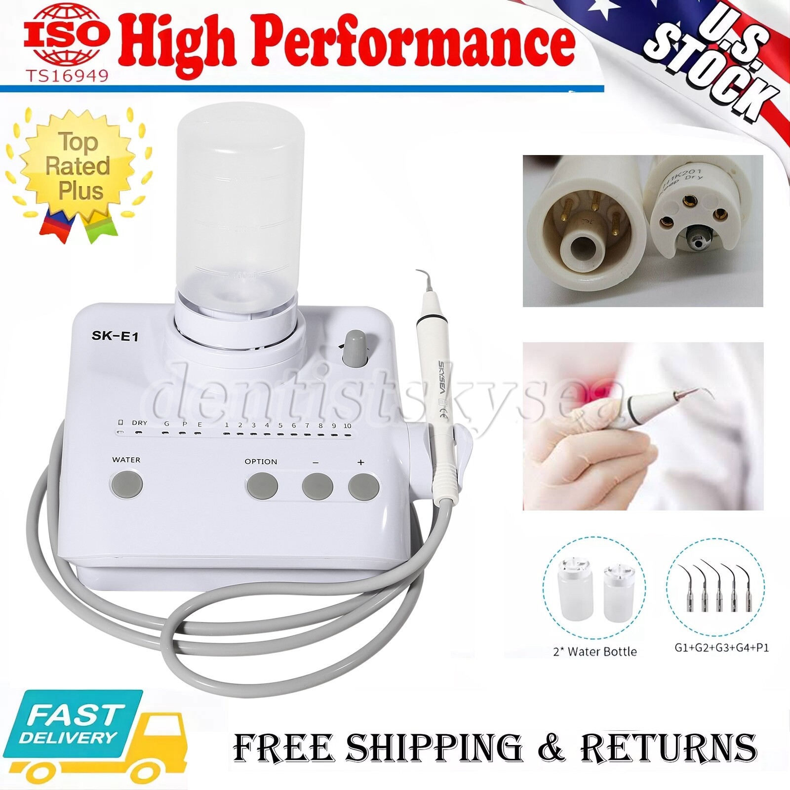 Ultrasonic Piezo Scaler w/ 2 Water Bottles Handpiece Fits EMS Woodpecker Dental