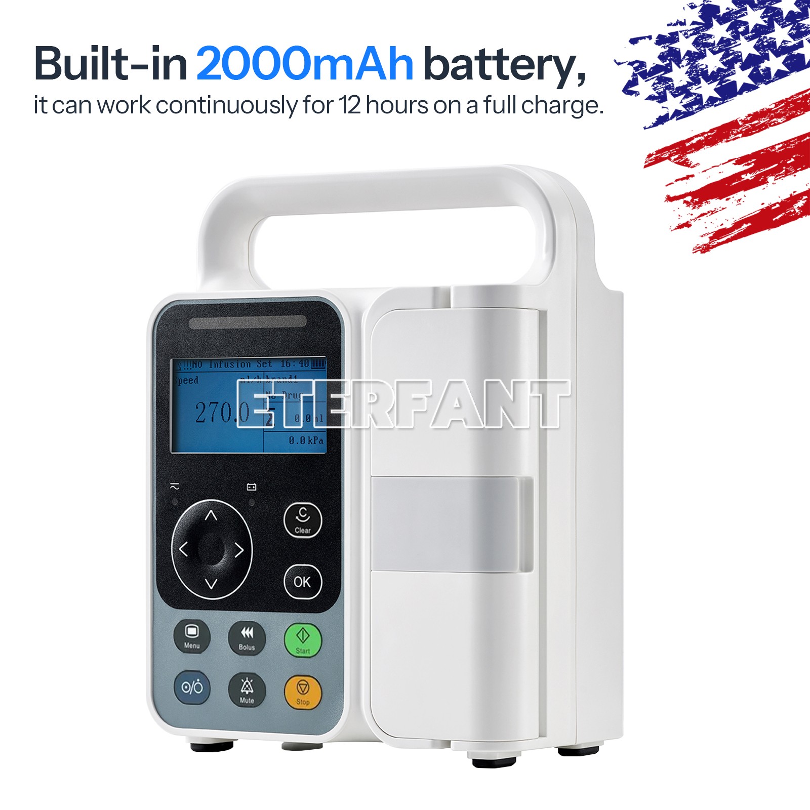 IP3 Portable Infusion Pump Real-time Alarm LCD Display Built-in Battery KVO Mode