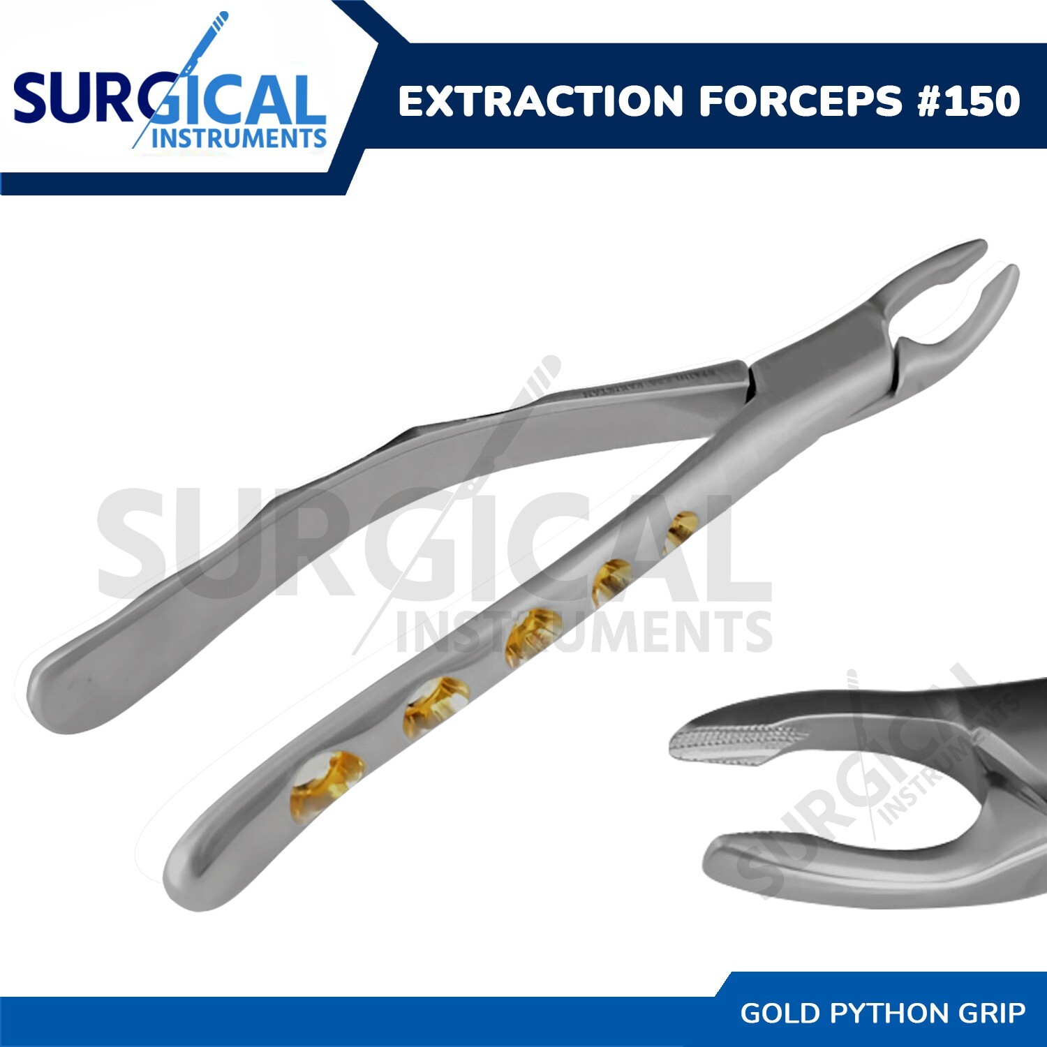 Heavy Duty Stainless Extraction Forceps #150 – Gold Hollow Python Grip German Gr
