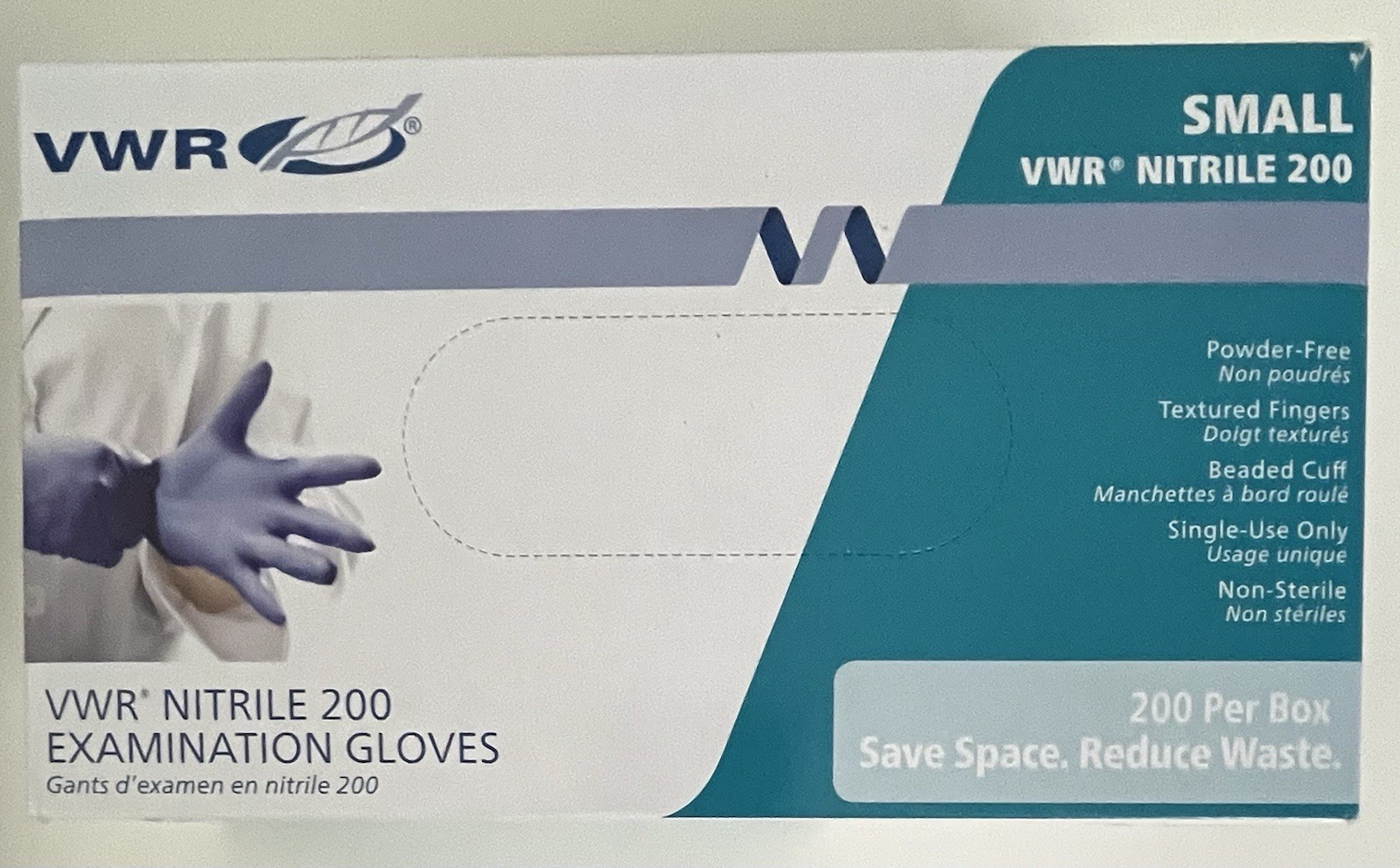 VWR Nitrile 200 Exam Gloves Blue Powder-Free Textured Fingers Single Use Small