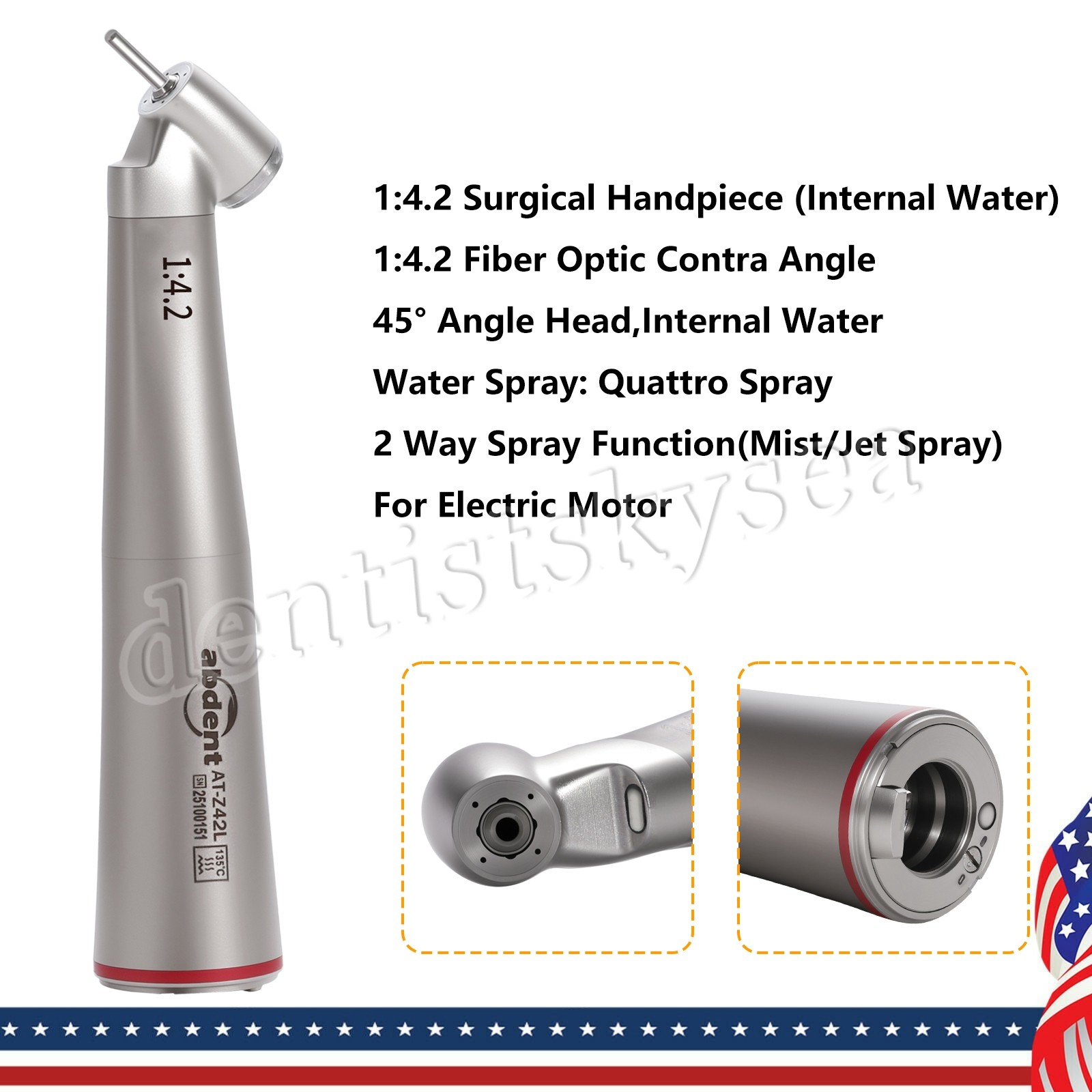 abdent 45° Electric Contra Angle LED Optic 1:4.2 Handpiece Ceramic Ball Bearing