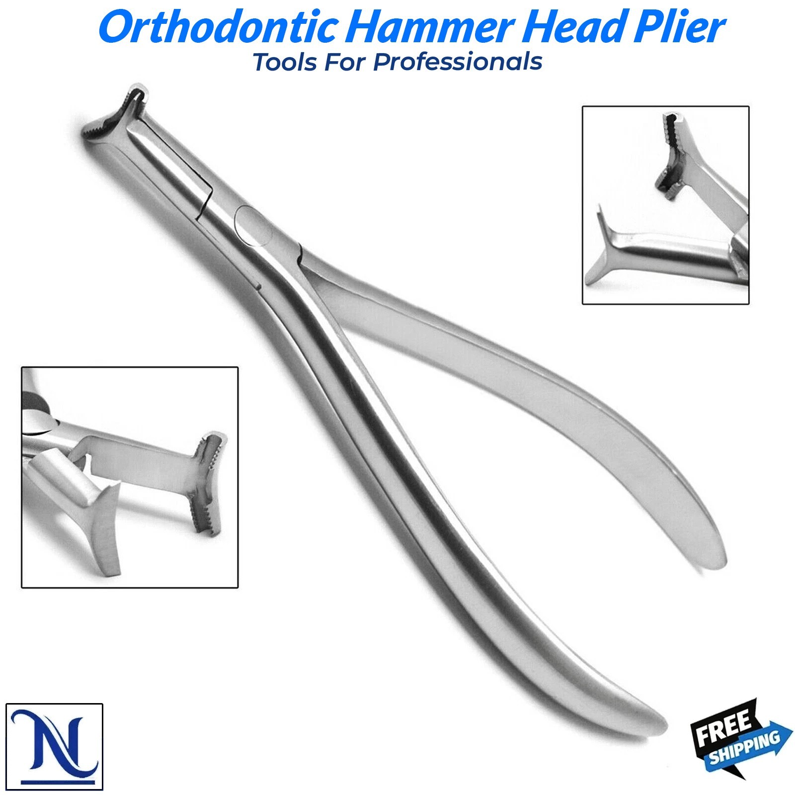 Dental Slim Hammer Head Plier Serrated Tip NITI Cinch Back Wire Forming Pliers