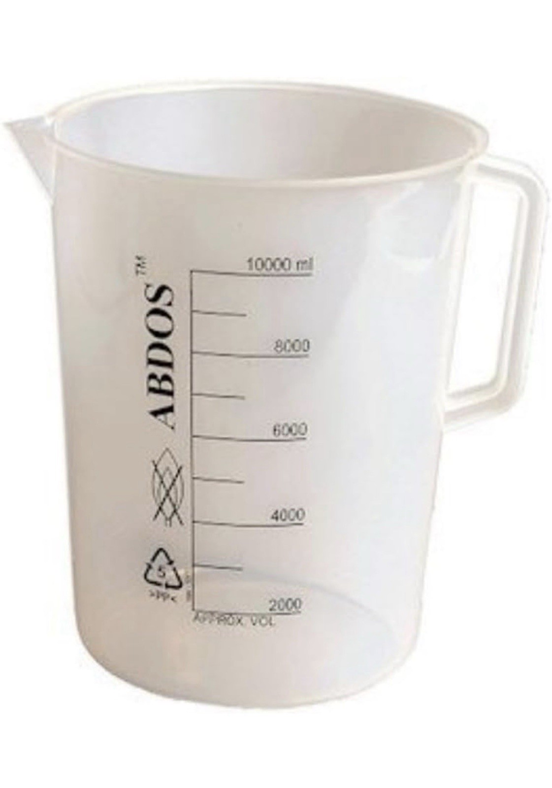 Abdos P50808 Polypropylene PP Beaker With Handle 10000ml 10L Lab Pitcher NEW