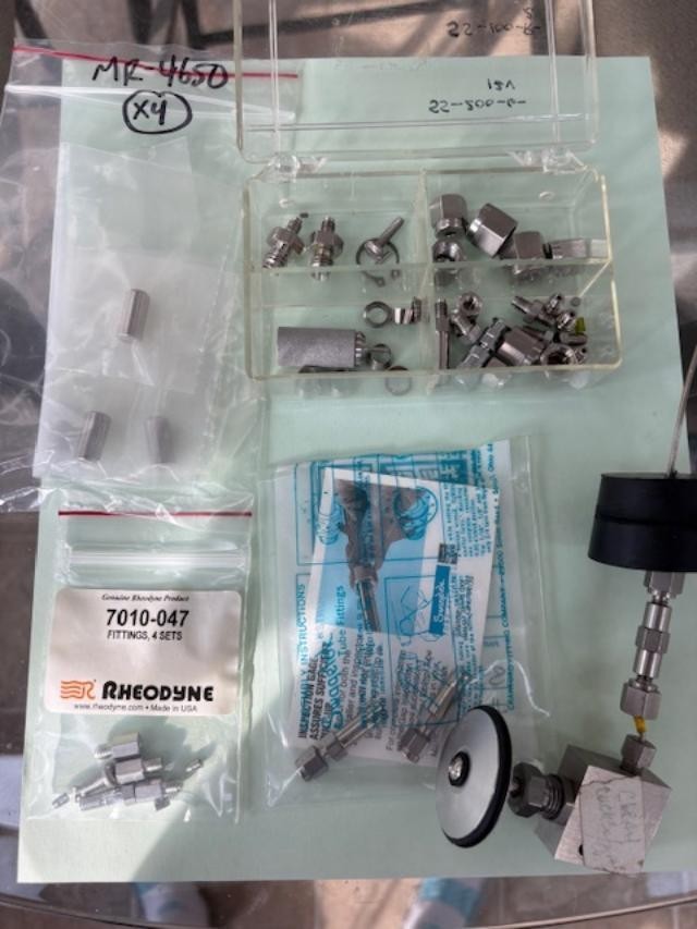 Assorted SS HPLC fittings, incl Rheodyne sets, pre-owned, free ship