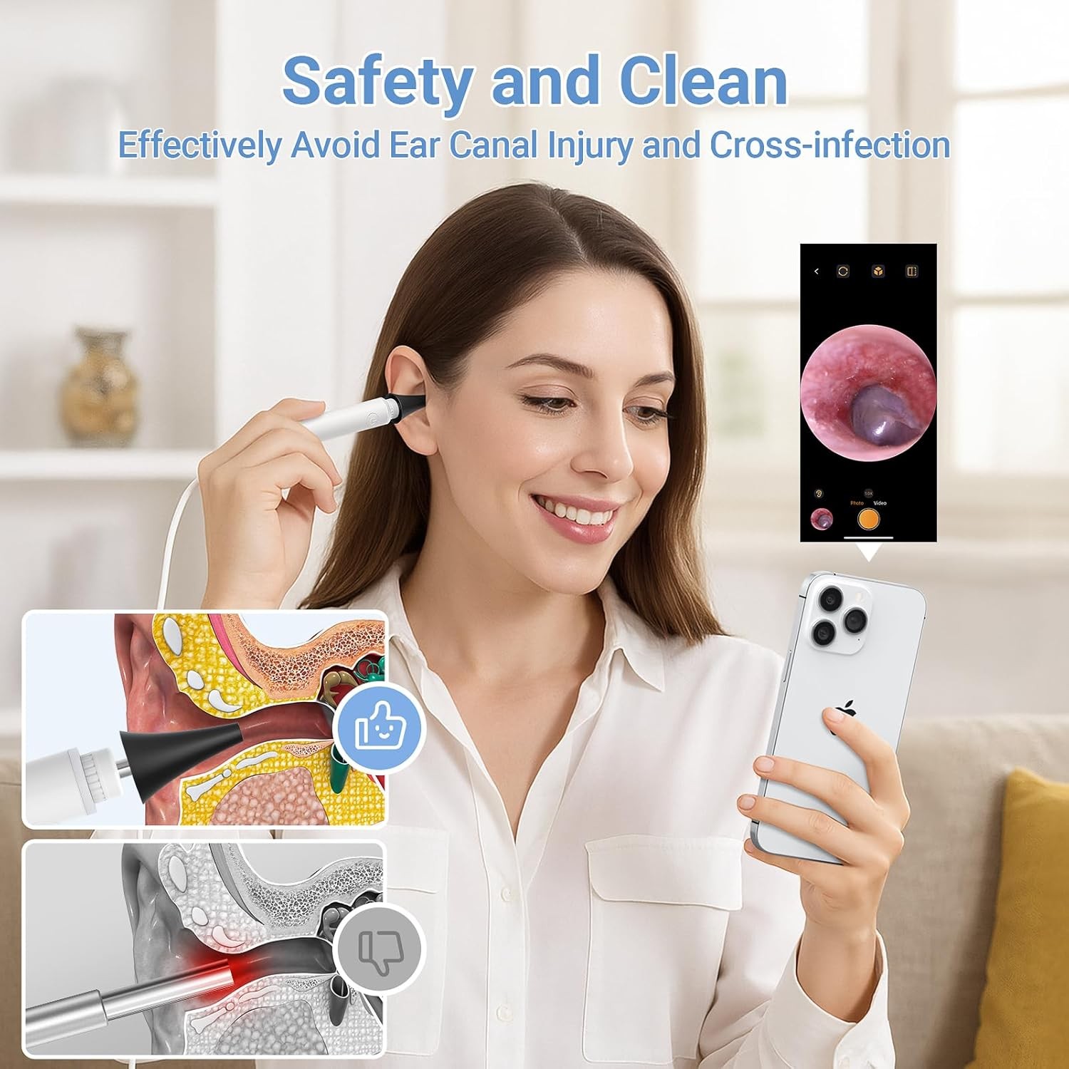 720P HD Ear Camera Otoscope with Light – Plug & Play, USB-C Port