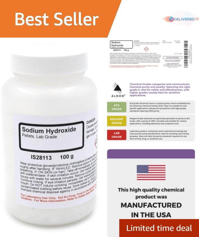 Lab-Grade Sodium Hydroxide Pellets, 100g – High Purity for Reliable Experiments