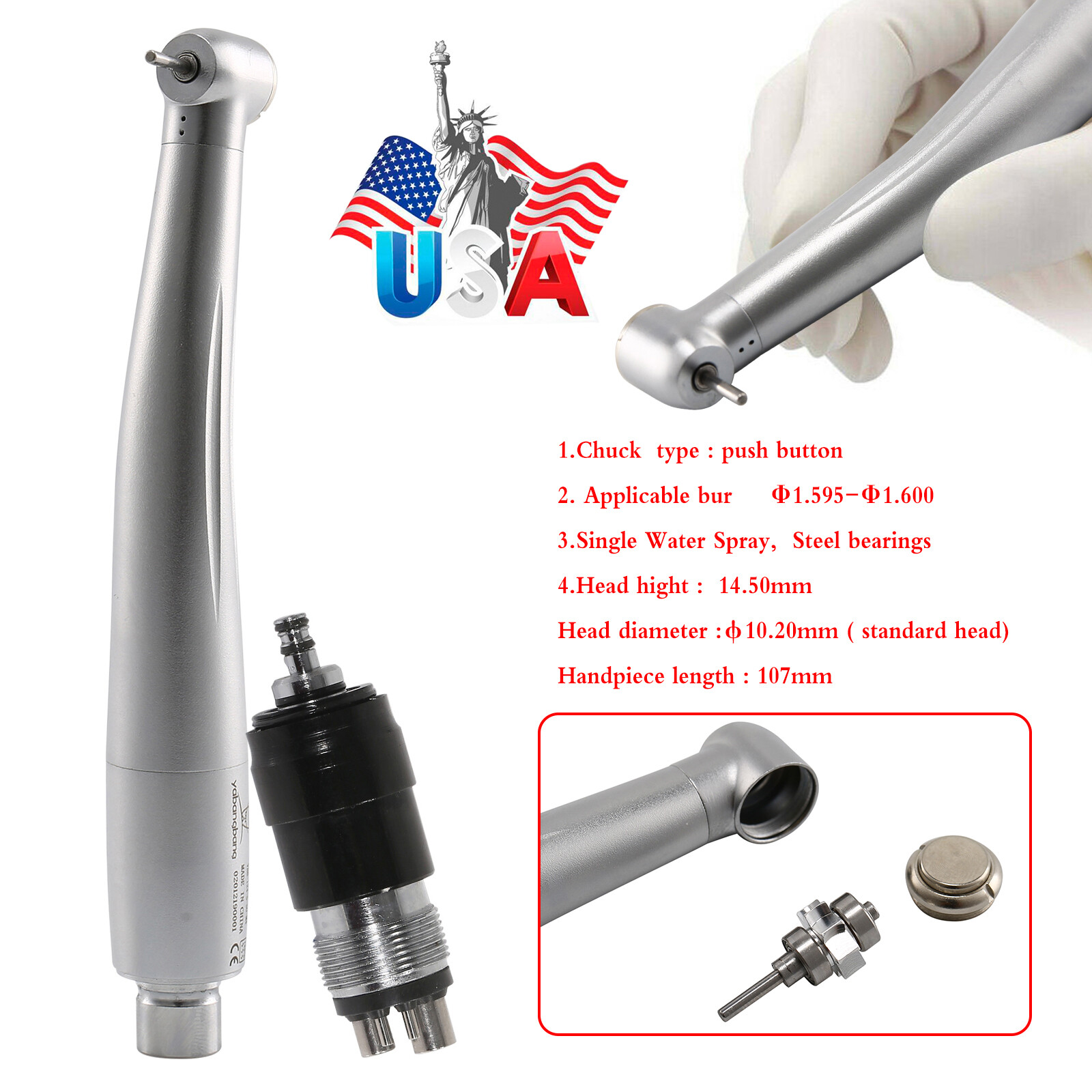1-10Pcs Dental High Speed Handpiece 4 Hole Quick Coupler Standard Head YBNK4